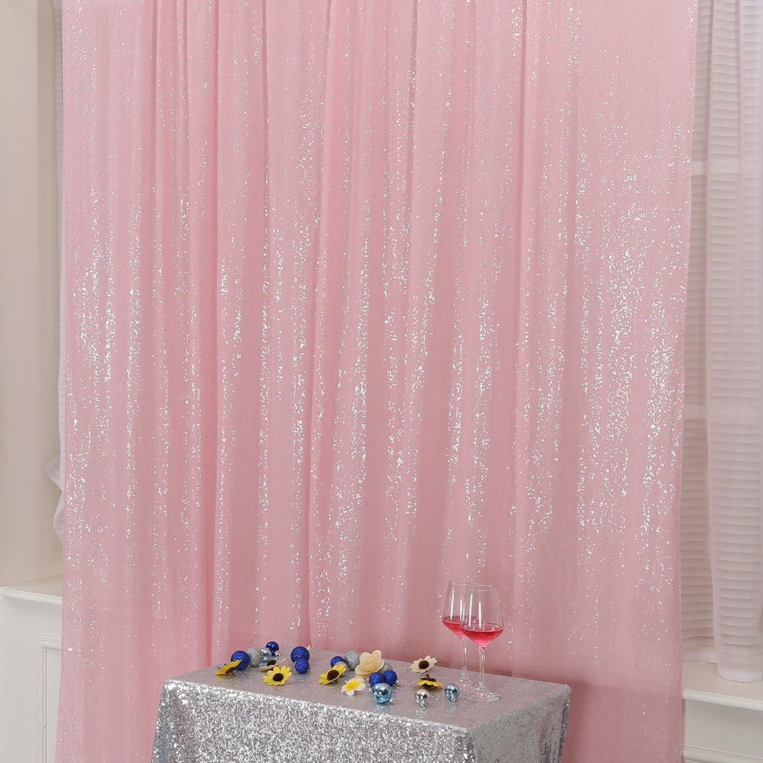 Poise3EHome 6FT x 8FT Pink Sequin Backdrop Photography Backdrop Curtain for Party Decoration, Pink