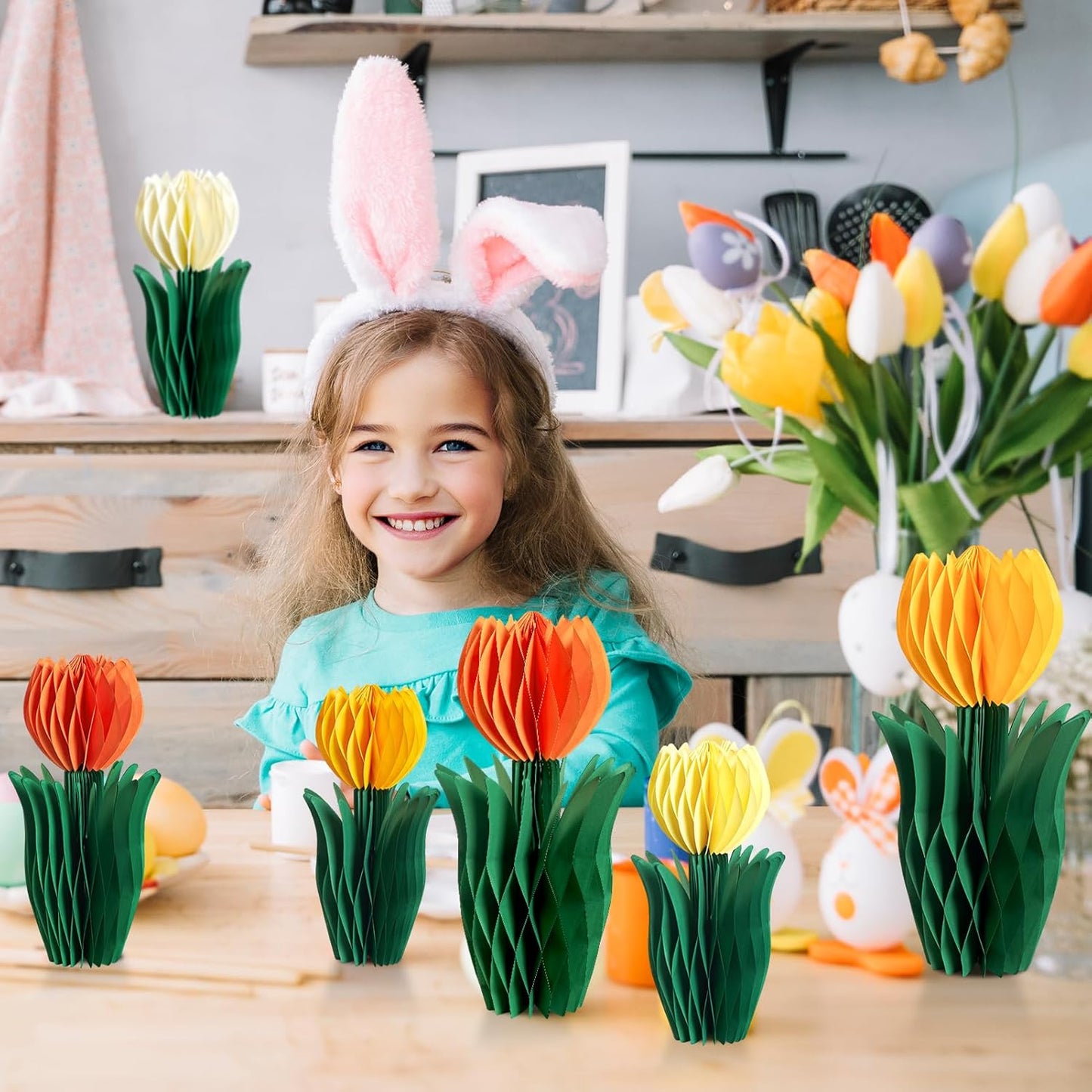 SUNBEAUTY 8 PCS Flower Honeycomb Decoration Tulip Honeycomb Decoration Mother's Day Decoration Orange Tulip Decor Spring Decor Tulips Table Centerpieces Decorations