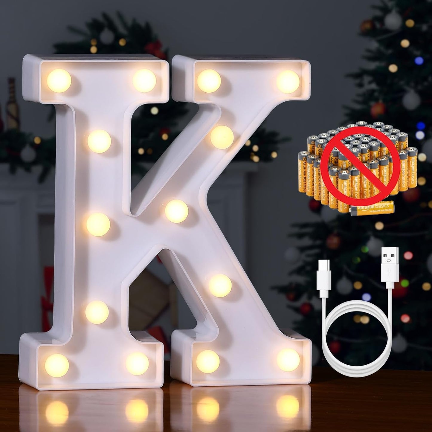 Foaky Rechargeable LED Letter Lights Sign Marquee Light Up Letters Sign for Night Light Wedding/Birthday Party Christmas Lamp Home Bar Decoration (K)