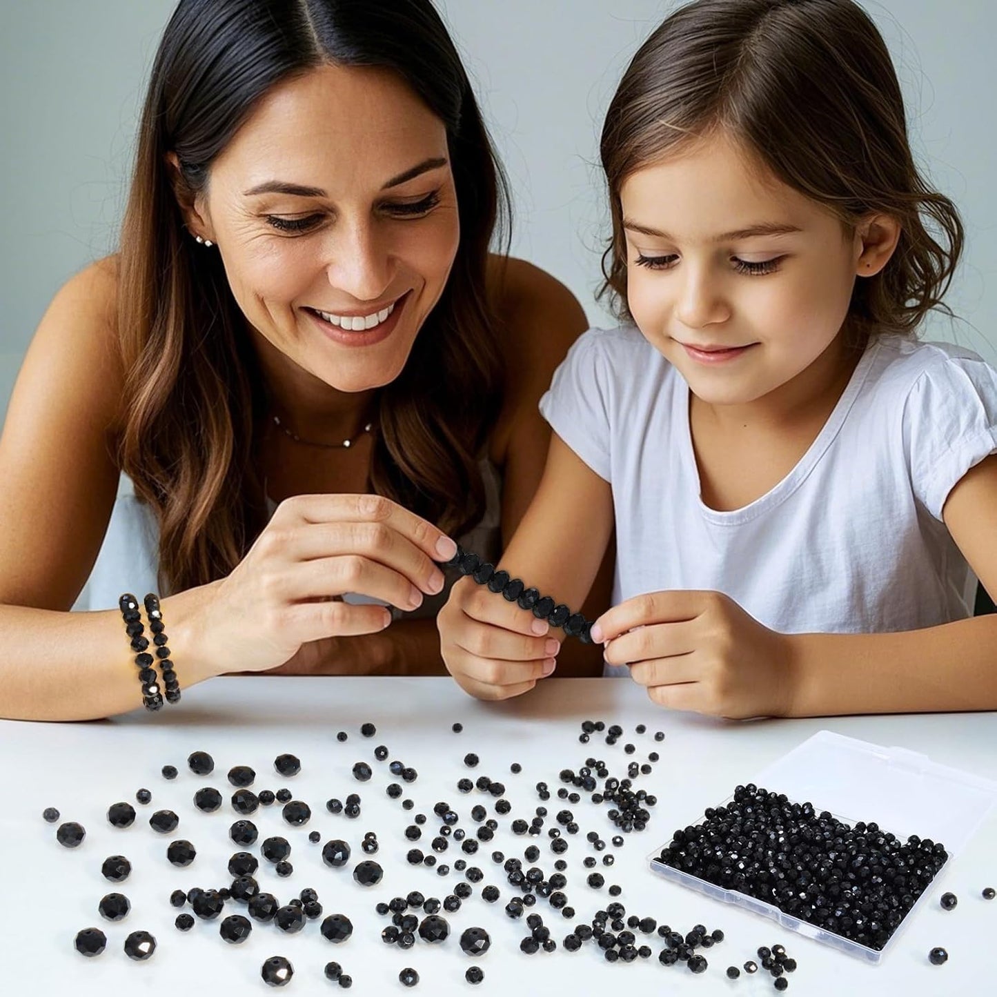 220 Pcs 10mm Round Crystal Glass Beads for DIY Jewelry, Ideal for Bracelets, Necklaces, Pendants, and Handmade Craft Projects(Black)