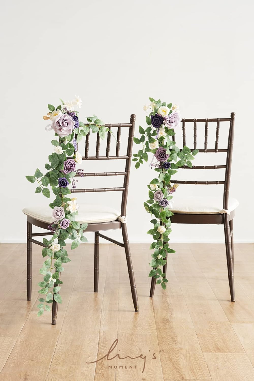 Ling's Moment 10pcs Wedding Chair Decorations Aisle Floral Swag Artificial Pew Flowers Hanging Garland Lilac Purple Gold for Ceremony Reception Church Rose Floral Faux Arrangement Party Outdoor Decor