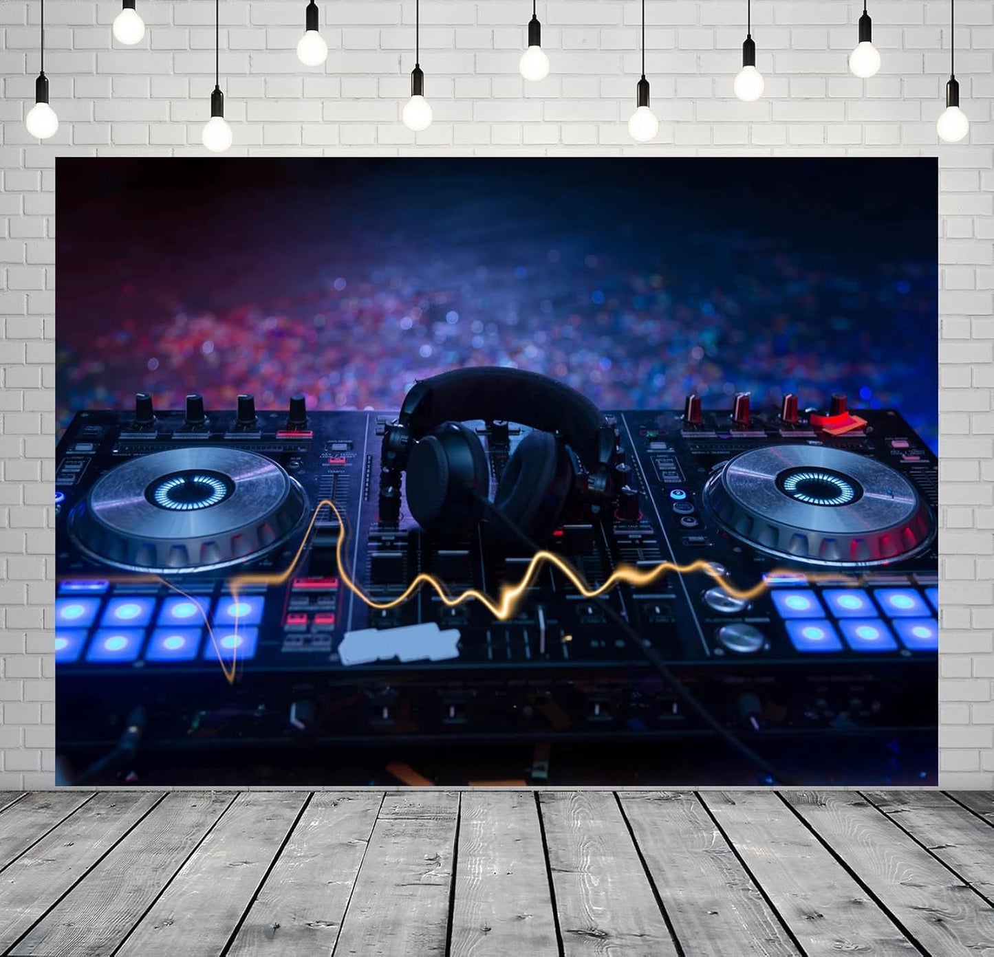 CORFOTO 7x5ft Fabric Dj Mixer with Headphones Backdrop Photography Dj Sound Equipment in Dark Background Musical Dance Disco Party Decorations Live Concert Stage Photoshoot Booth Studio Props
