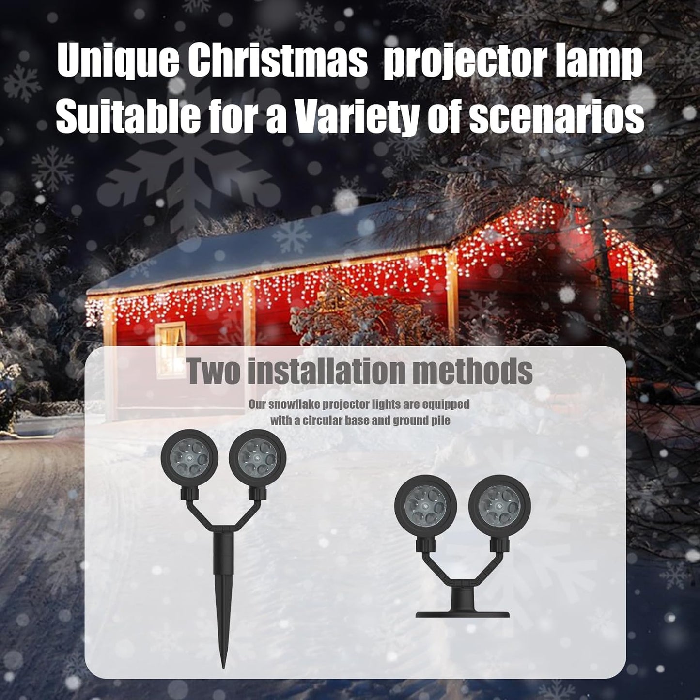 Christmas Snowflake Projector Lights Outdoor - Double Head Dynamic Snowflake Projector Lights with Waterproof Holiday Decorative Lighting for Indoor Outdoor, Xmas, Party, Yard Wall Decor