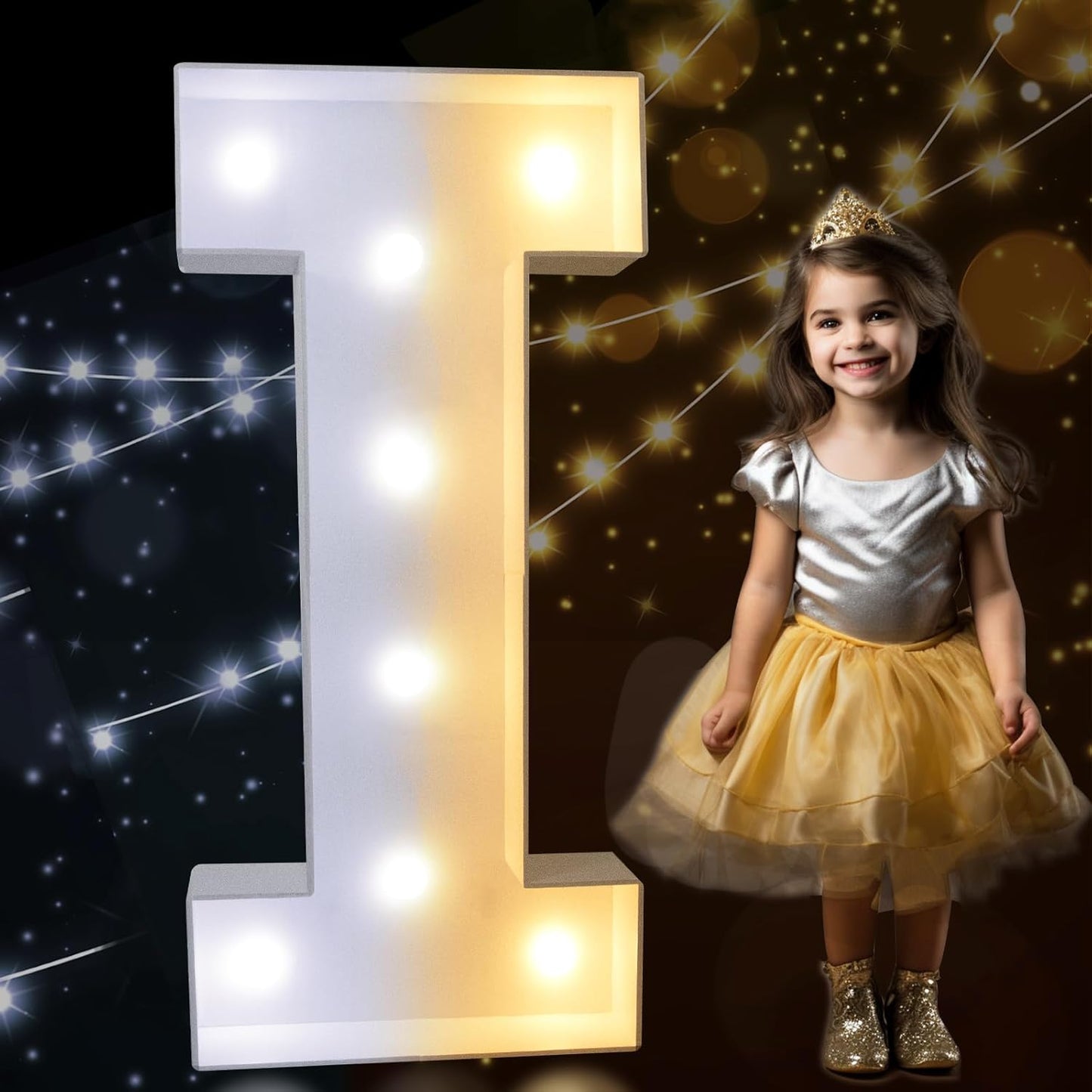 Pooqla 3FT Marquee Light Up Letters, Cool White and Warm White LED Big Mosaic Marquee Letters 3 Feet, Giant Letter Sign for Balloons Birthday Anniversary Wedding Party Decoration, Letter I