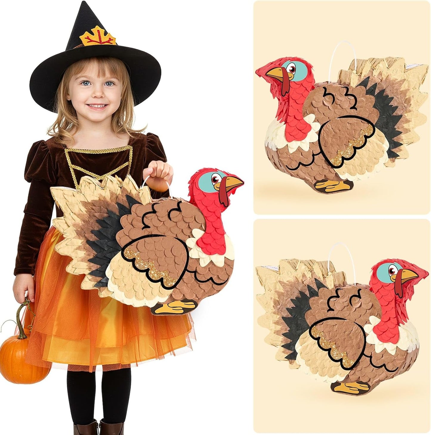 WERNNSAI Thanksgiving Turkey Pinata - Fall Autumn Decorations Wild Turkey Brown Pinata Thanksgiving Party Games for Family Fall Festival Decor Party Favors with Blindfold
