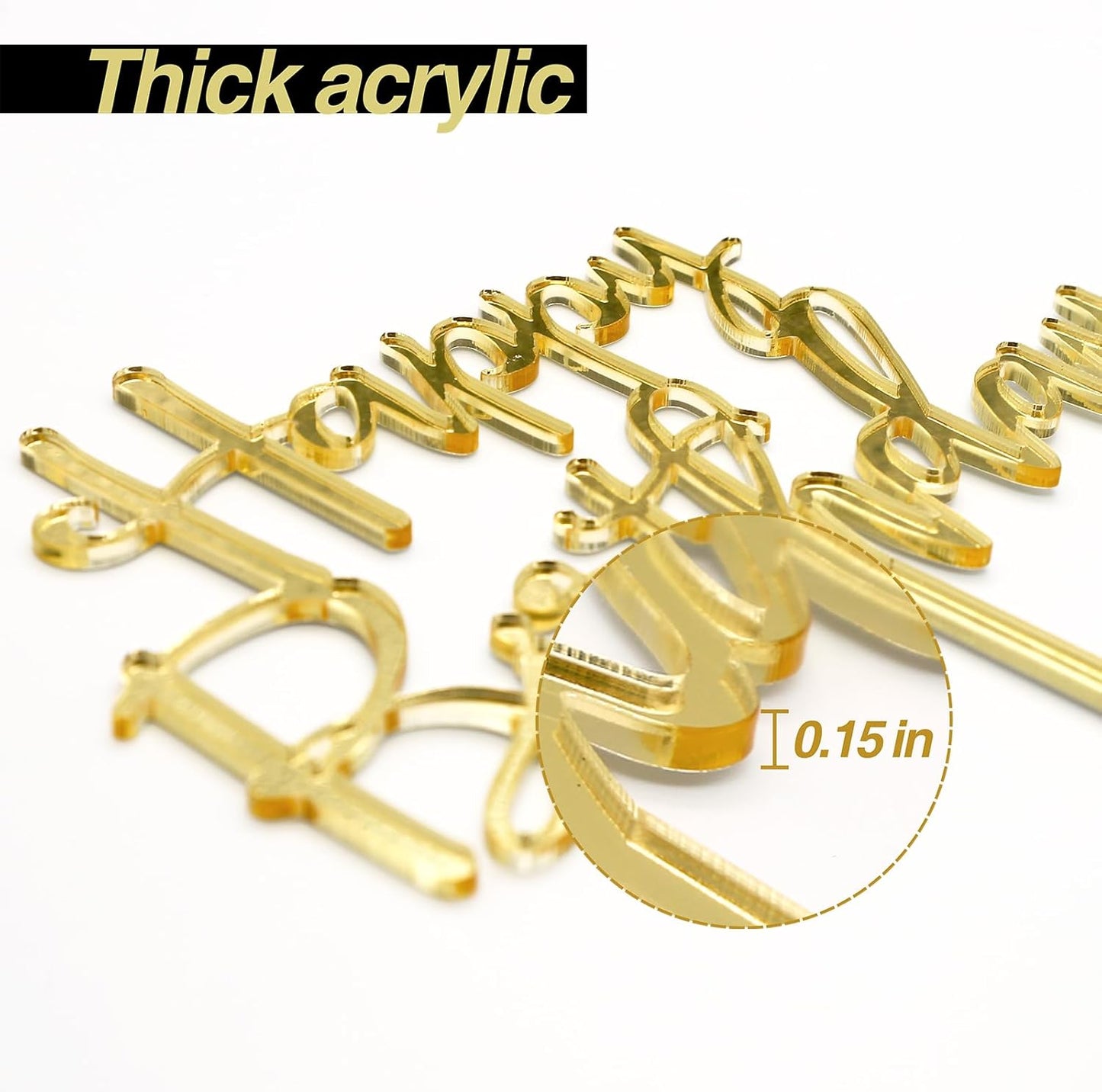 Happy Birthday Cake Topper, Mirrored Gold Acrylic Versatile Cake Topper for Birthday Party Decoration Ideas, Perfect Keepsake for your family and friends