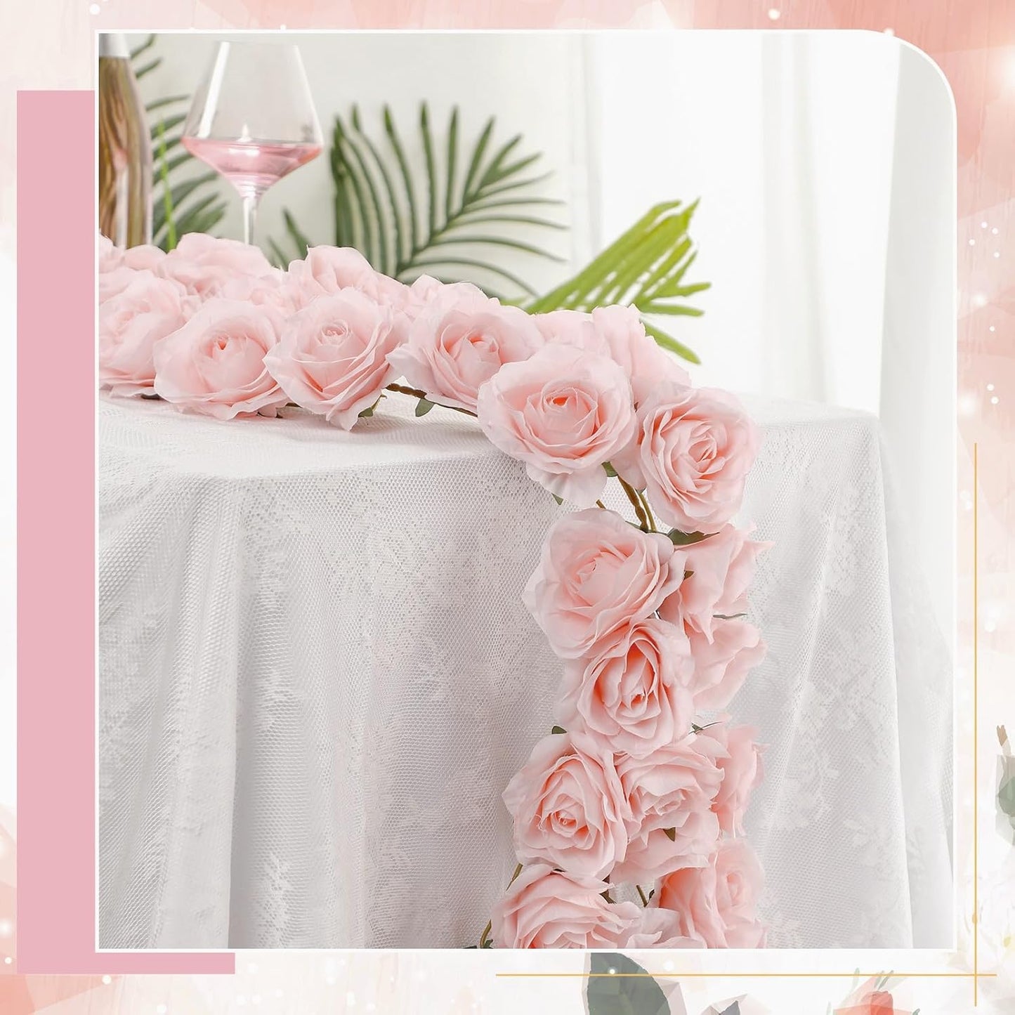 4 Pcs Pink Artificial Rose Vine Hanging Faux Flowers Garland for Wedding Anniversary Birthday Party Background Arch Garden Home Wall Room Decor