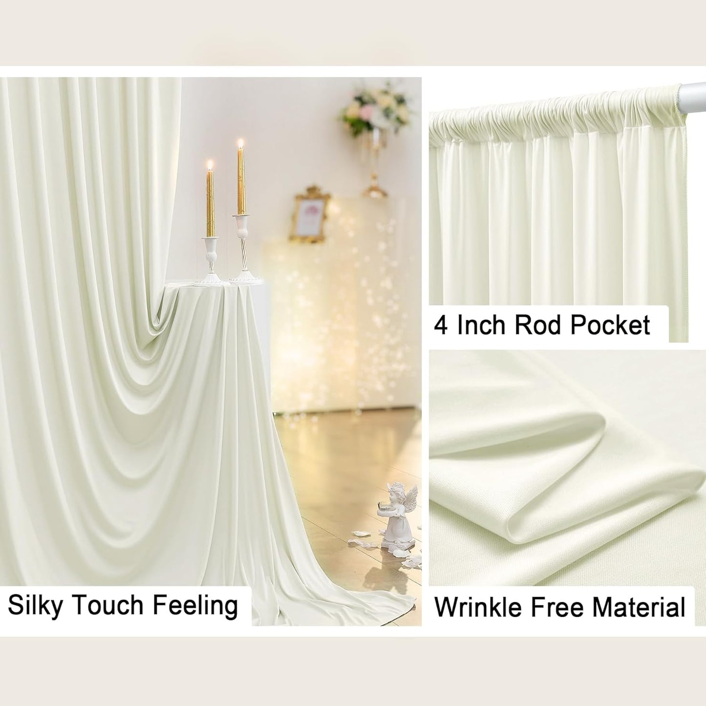 20 ft x 10 ft Wrinkle Free Ivory Backdrop Curtain for Wedding Parties, Polyester Ivory Photo Backdrop Drapes 4 Panels 5x10ft for Baby Shower Photoshoot Engagement Birthday Party Photography Background