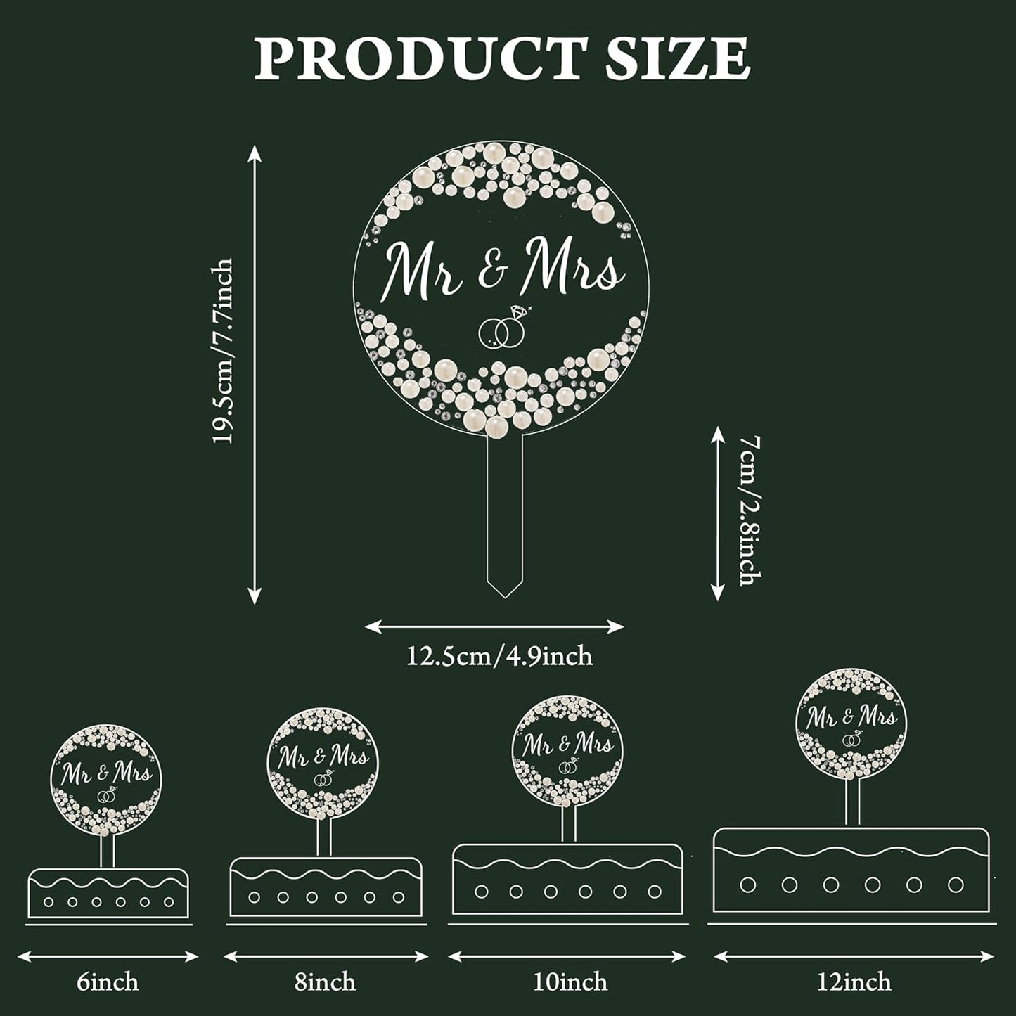 Coucoland Mr and Mrs Cake Topper - Acrylic Wedding Cake Decor with Pearls and Rhinestones for Engagement Bridal Anniversary