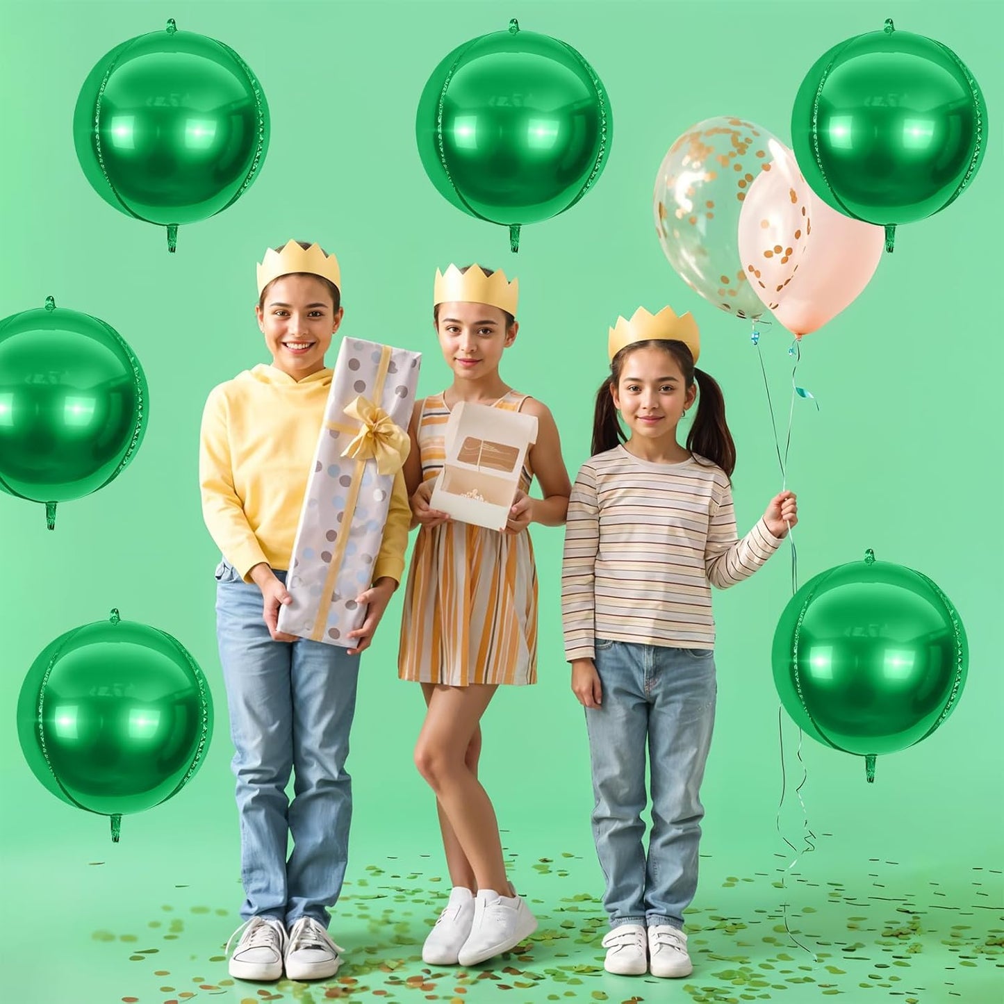 6Pcs Green Round Foil Balloons,Giant 4D Round Ball Balloons,22 Inch Metallic Green Balloon for Birthday Wedding Graduation Prom Party Decorations