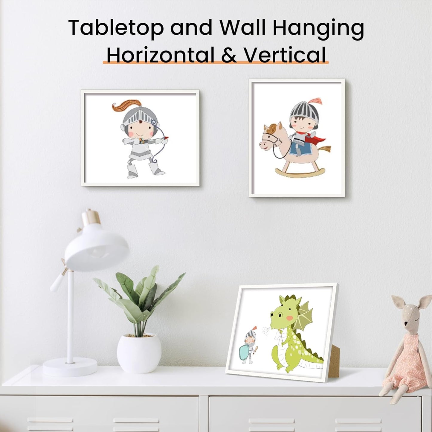 upsimples 8x10 Picture Frame Set of 3, Made of High Definition Glass for 8 x 10, Wall and Tabletop Display Thin Border Photo Frames for Home Decor, White