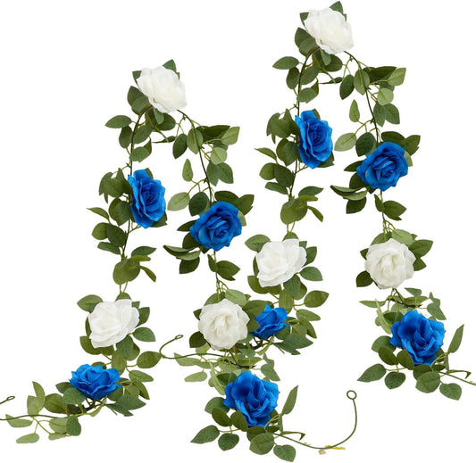Royal Blue Artificial Rose Garlands Rose Vines Leaves Banners Hanging Floral Garland Fake Rose Flower Vine Wall Decorations