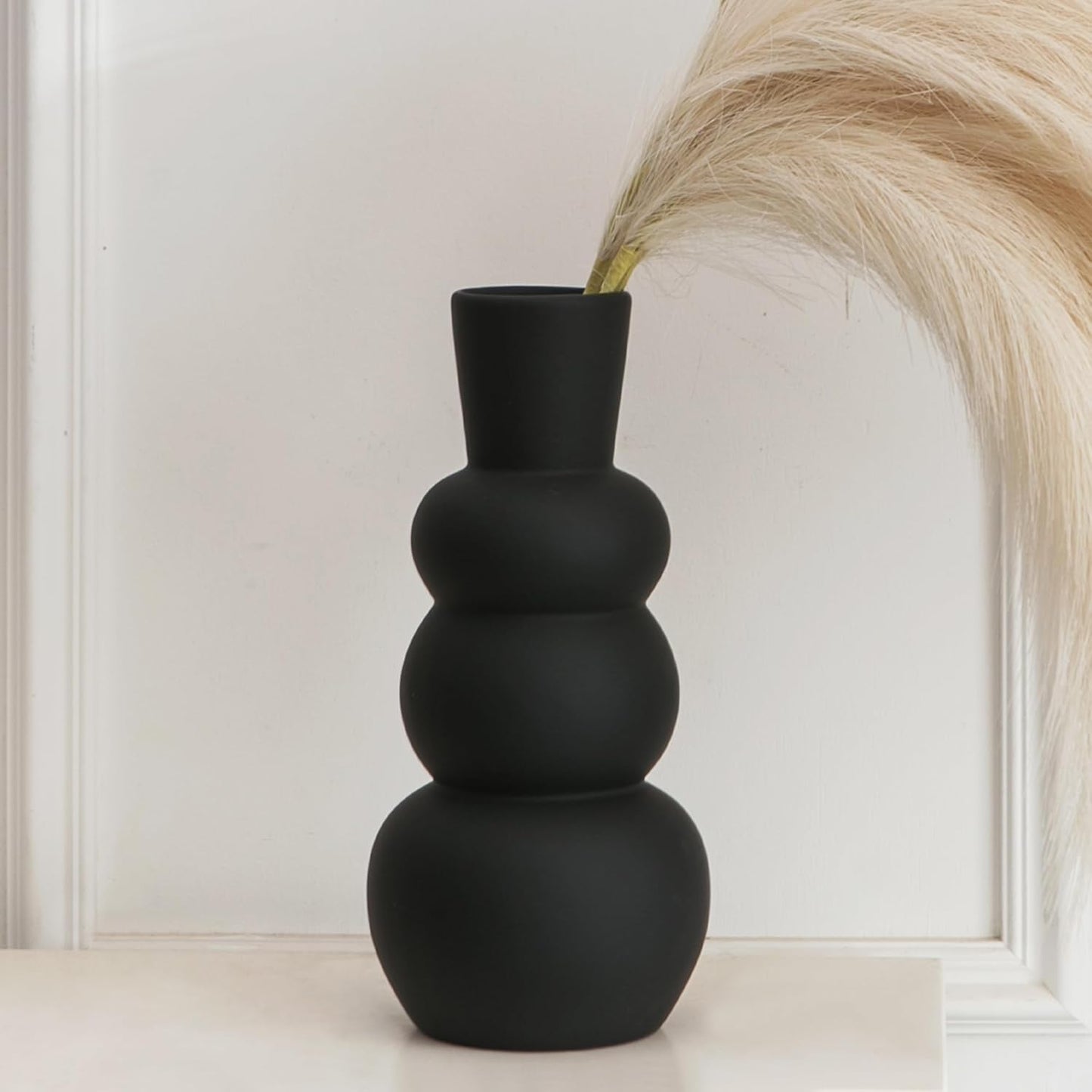 Black Vase, Modern Ceramic Vase, Black Matte Clay Vases for Pampas Grass, Minimalist Home Fresh Flowers, Dried Flowers