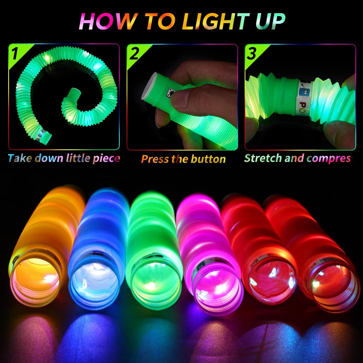 12 PCS Light Up Glow Sticks - LED Pop Tubes, Glow in The Dark Party Supplies, Sensory Toys Birthday Party Favors for Kids, Light Up Toys Goodie Bag Stuffers Gifts