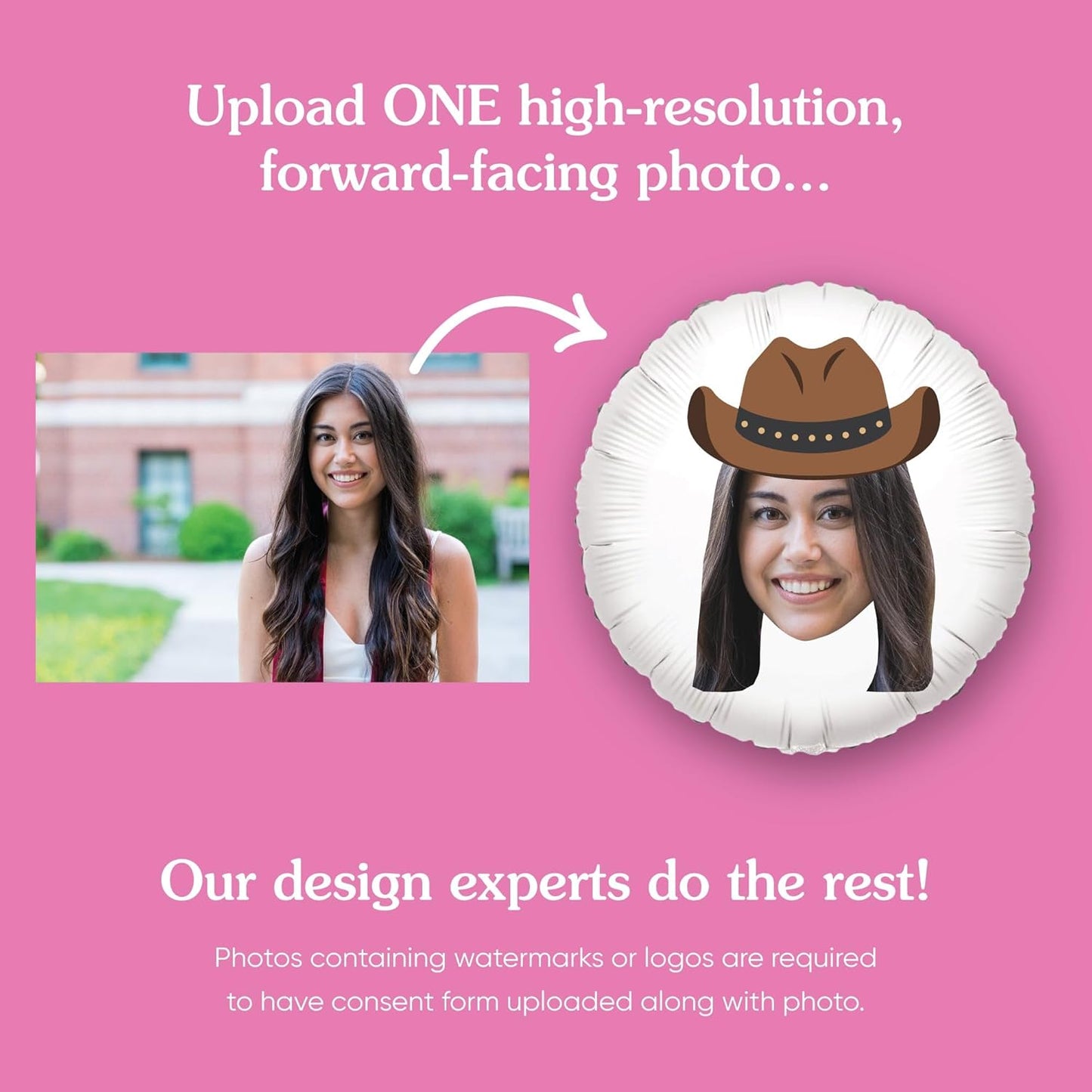 Big Dot of Happiness Personalized Western Hoedown Fun Face Photo Balloon, Wild West Little Cowboy Birthday Party Decorations, Custom Double-Sided Circle Mylar, 1 Piece