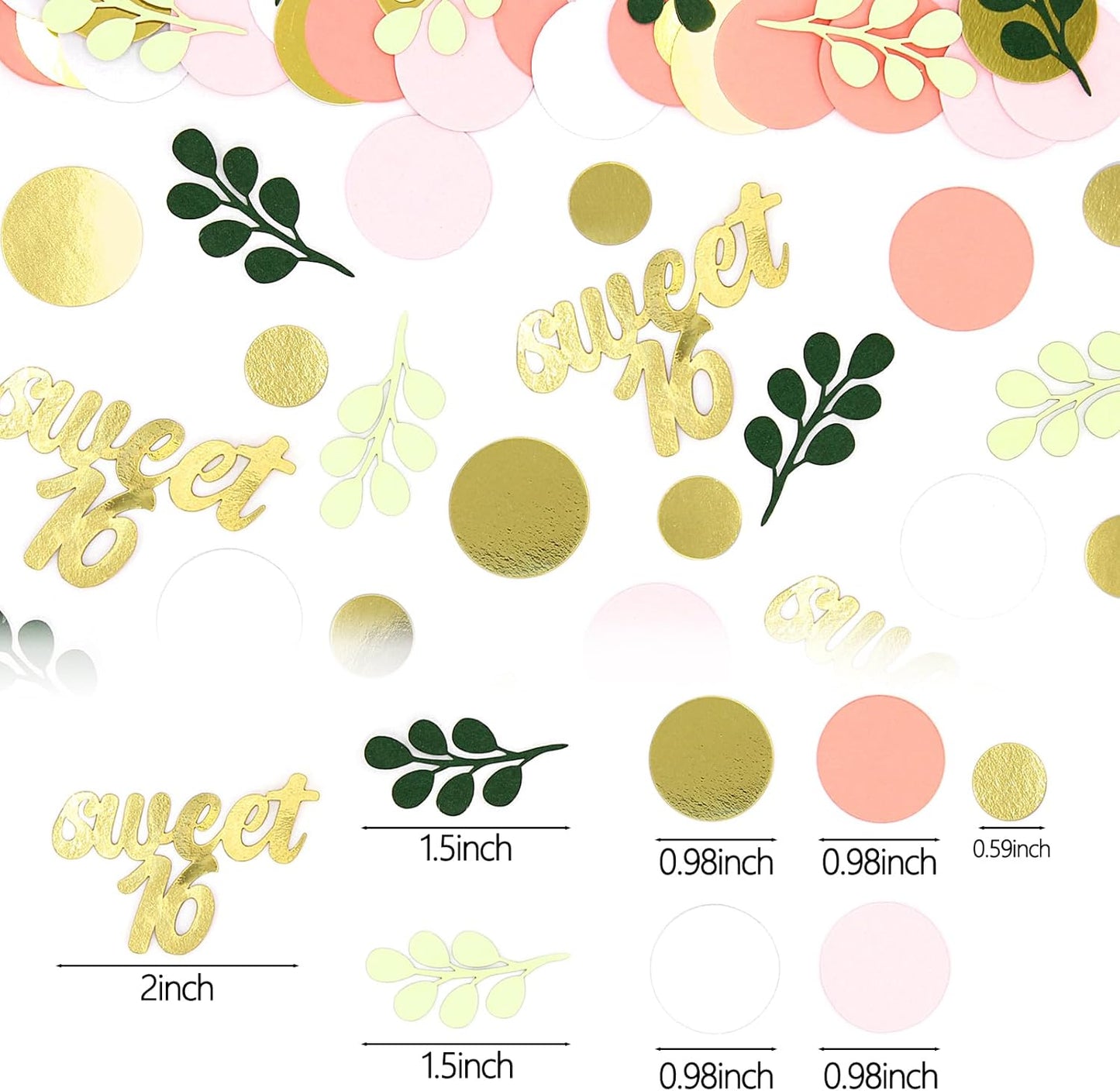 300PC Pink and Sage Green Sweet 16 Party Decorations for Girls 16th Birthday Confetti Sweet 16 Table Decorations Dots Eucalyptus Scatters for Sixteen Birthday Party Decor Supplies