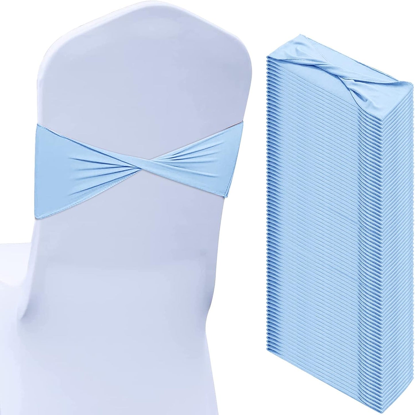 Kinlop 50 Pcs Spandex Chair Sashes Bows Chair BandB0C3V282KGs Slider Sashes for Covers Elastic Bands Ties Without Buckle Decorations for Wedding Party Events Ceremony Birthday(Sky Blue)