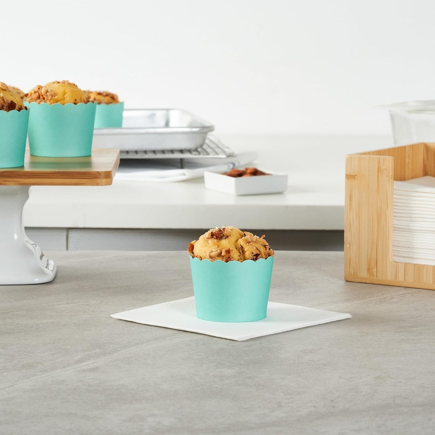 Panificio 3 Ounce Cupcake Wrappers, 200 Scalloped Baking Cups - Oven-Ready, Greaseproof, Turquoise Paper Cupcake Liners, Disposable, For Birthdays, Baby Showers, Or Weddings - Restaurantware