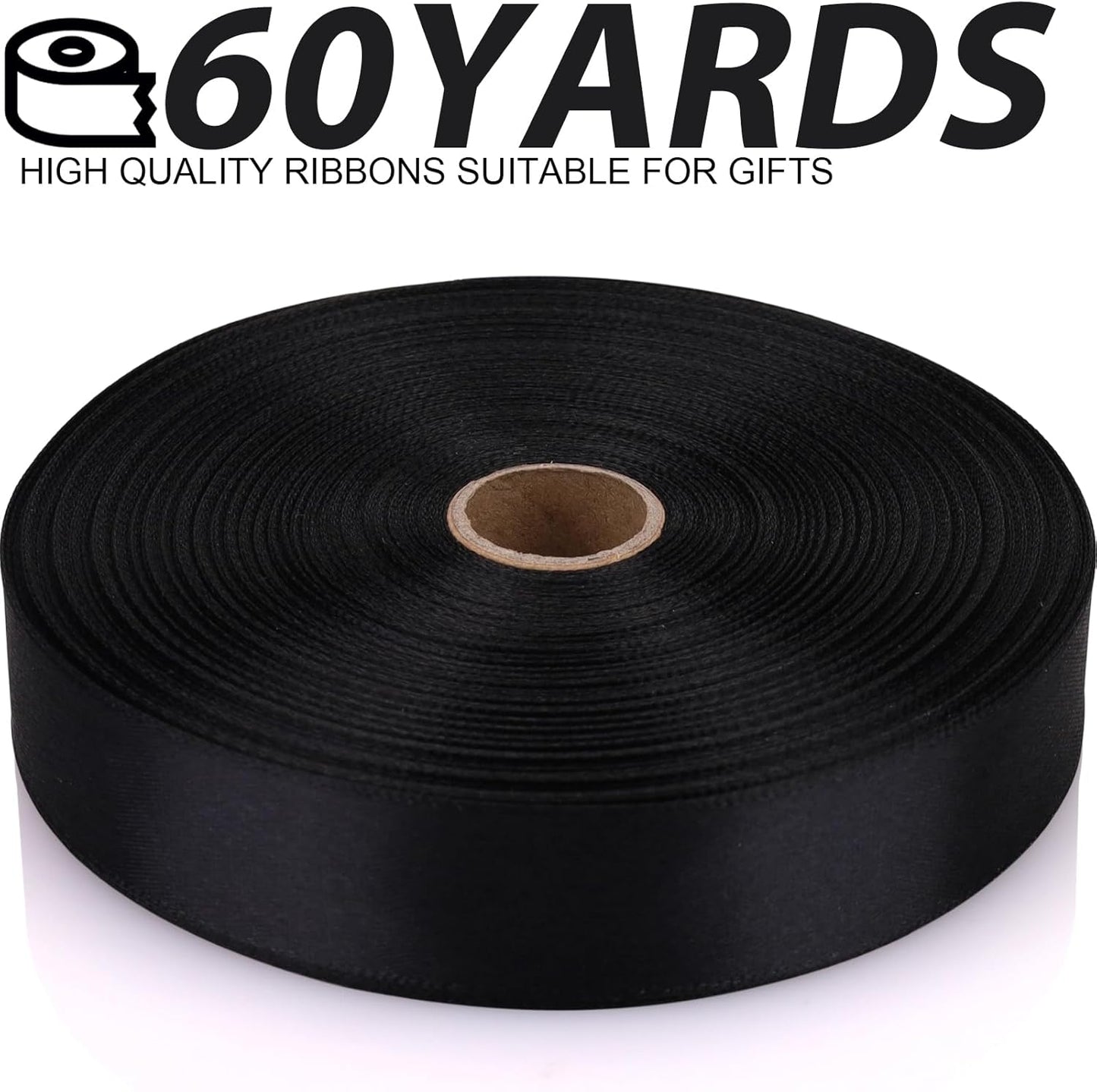 Black 7/8 Inch 60 Yards Satin Craft Ribbon - Single Face Polyester Ribbon for Handmade Roses, Gift Wrapping, Timeless Flower, Bouquets, Wedding and Party Decoration