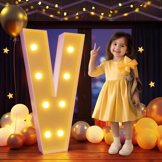 Marquee Letters 3 Feet Tall Large Light Up Letters V Happy Birthday Decorations Marry Me Engagement Party Decor Yellow Light Birthday Decorations Balloon Arch Kit Foam Sign V
