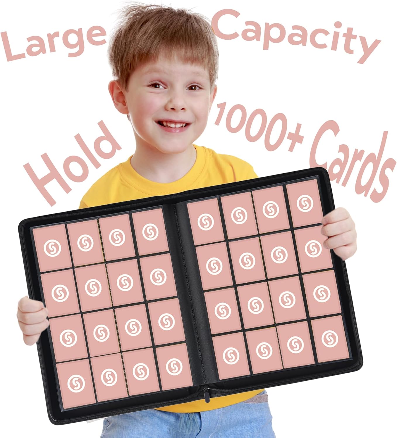 1000+ Pockets Trading Card Binder, Premium 16 Pocket Card Binder, Ringless Side Loading Collection Album Holder Folders for MTG, TCG, Game Cards & Sports Cards (Pink)