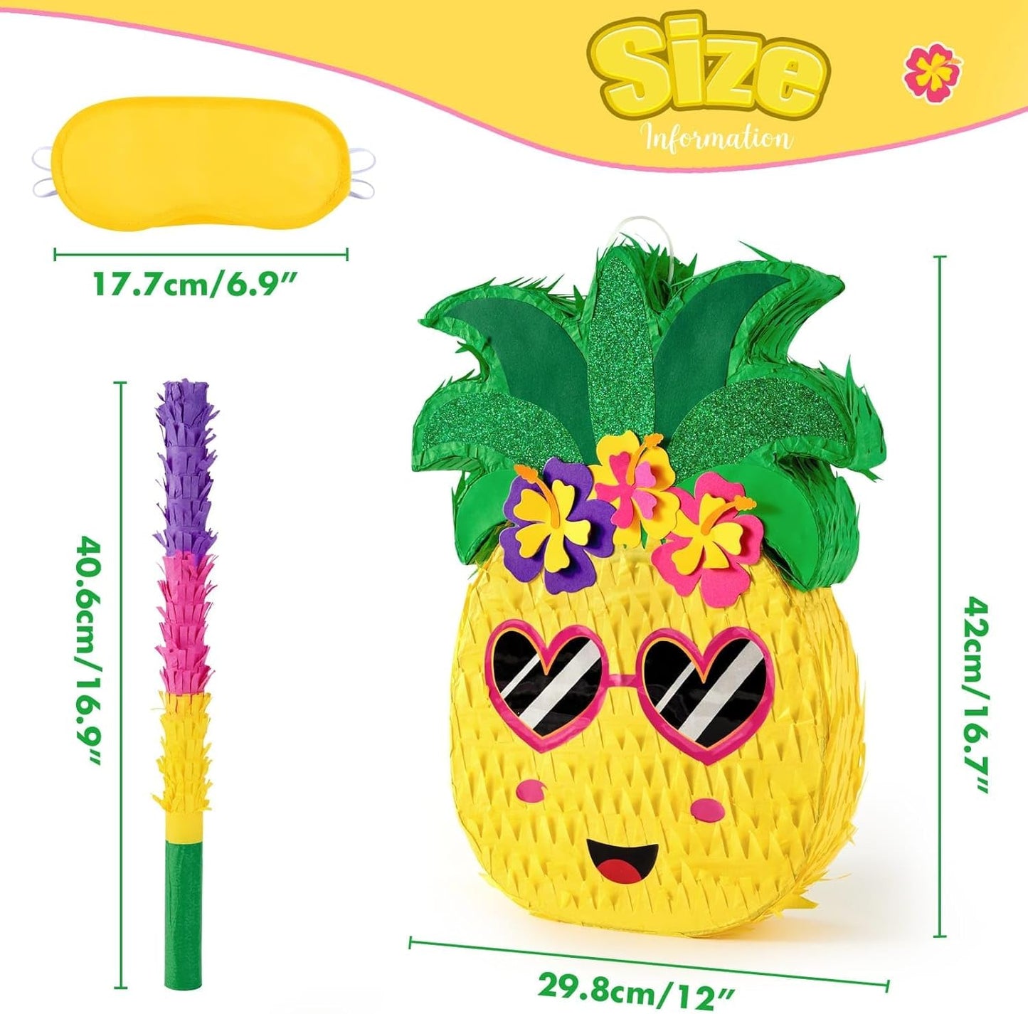 WERNNSAI Pineapple Piñata - Luau Party Piñata Game with Blindfold and Bat for Girls Boys Kids for Hawaiian Tropical Luau Party Supplies Summer Fruit Themed Birthday Party Decorations