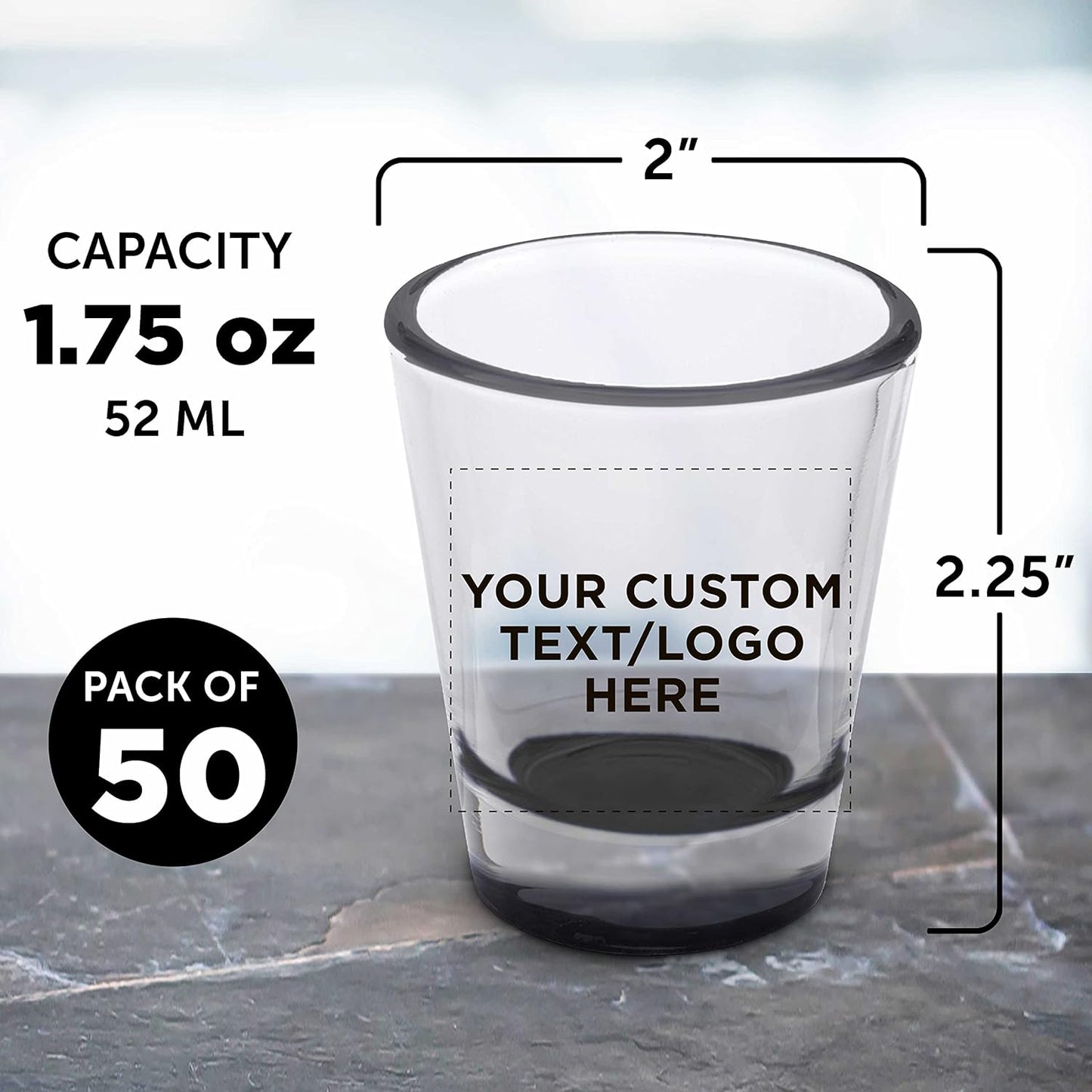 Custom Shot Glasses 1.75 oz. Set of 50, Personalized Bulk Pack - Great for Wedding Favors, Bachelorette Party Decorations, Party Fovors, Color Bottom - Black
