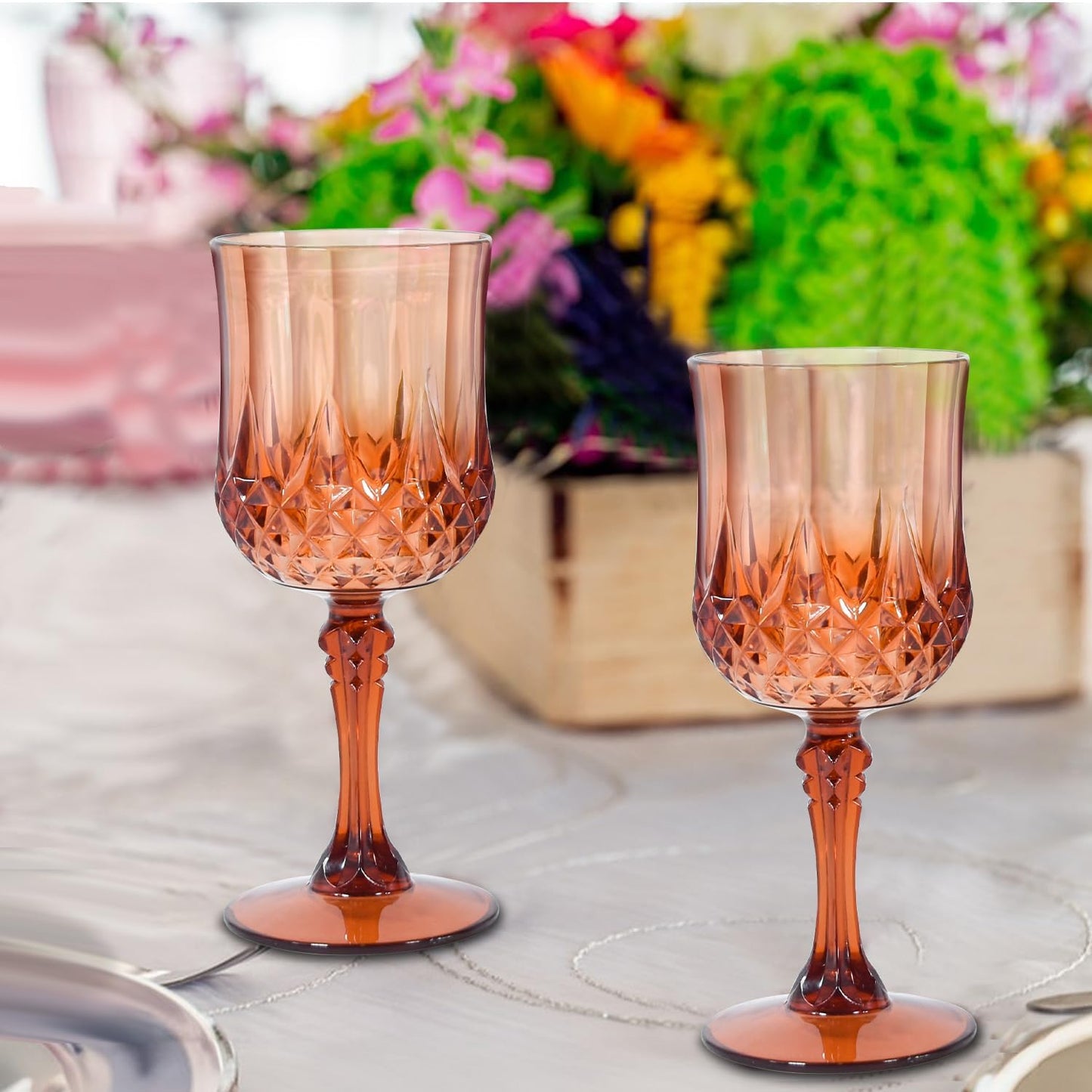 24 Pcs Plastic Rose Gold Stemmed Wine Glasses, 7oz, Unbreakable, BPA-free, Dishwasher Safe, Perfect for Weddings, Parties, and Everyday Use