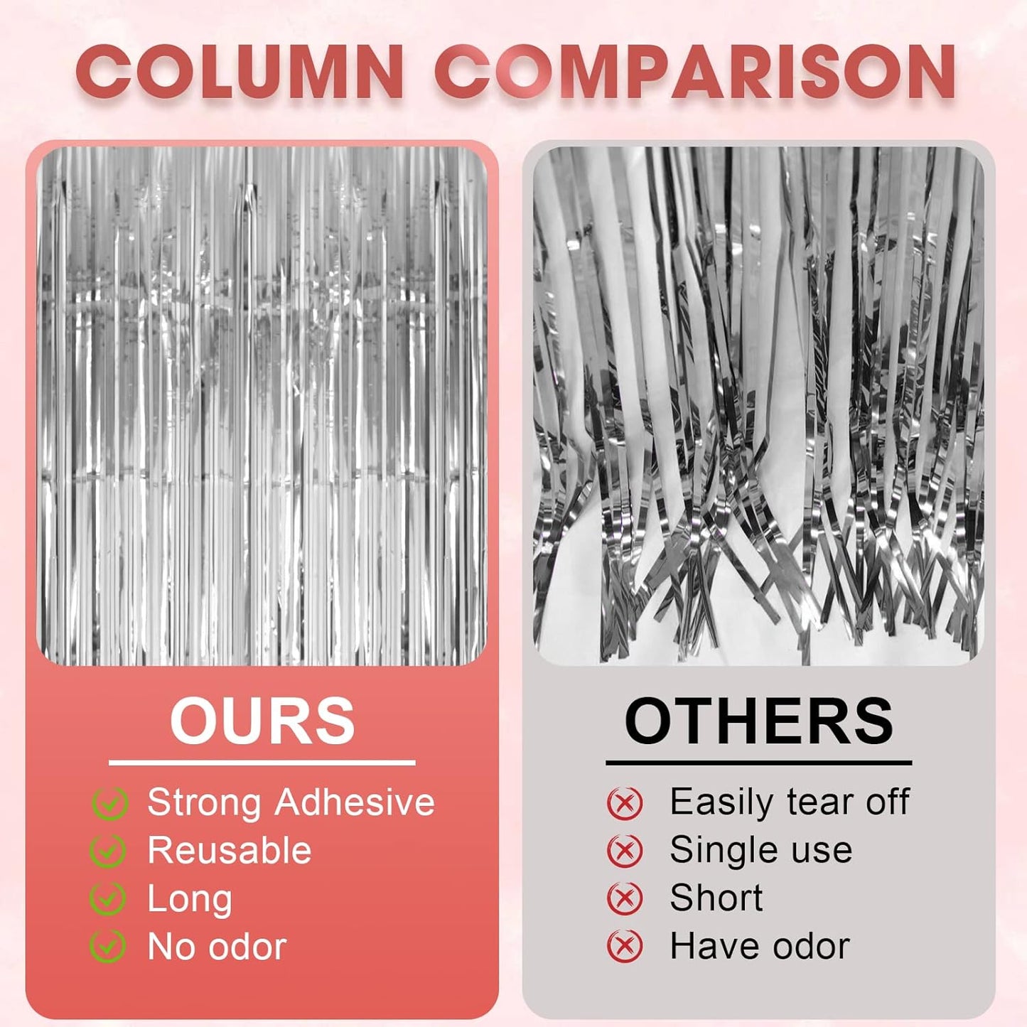 4 Pack Silver Foil Fringe Backdrop Curtains, Tinsel Streamers Birthday Party Decorations, Fringe Backdrop for Graduation, Baby Shower, Gender Reveal, Disco Party