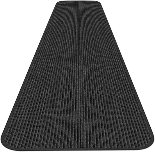 House, Home and More Indoor Outdoor Double-Ribbed Carpet Runner with Skid-Resistant Rubber Backing - Smokey Black - 4 Feet x 50 Feet