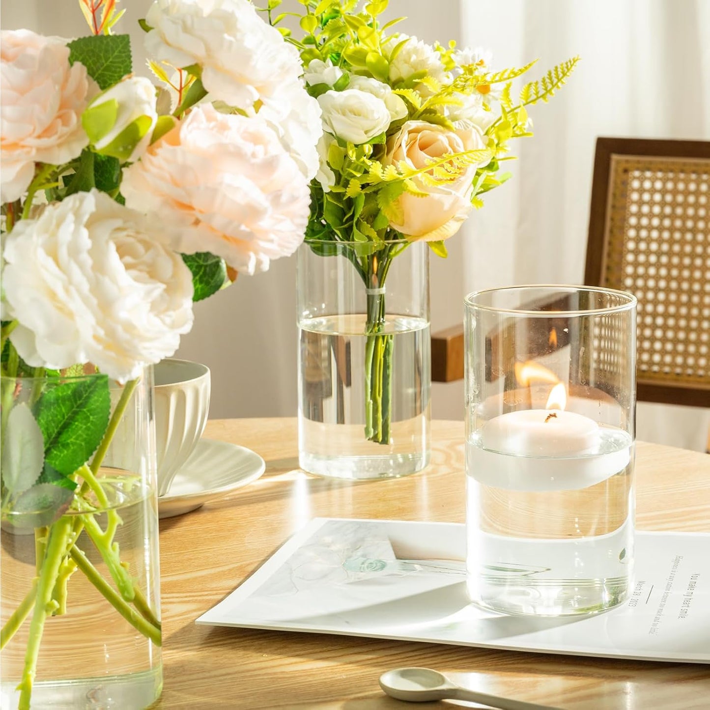 12pcs Glass Cylinder Vases for Centerpieces - 6 Inch Tall Flower Vase for Wedding Decorations, Clear Glass Flower Vases Floating Candle Holder for Table Centerpiece Wedding Home Décor