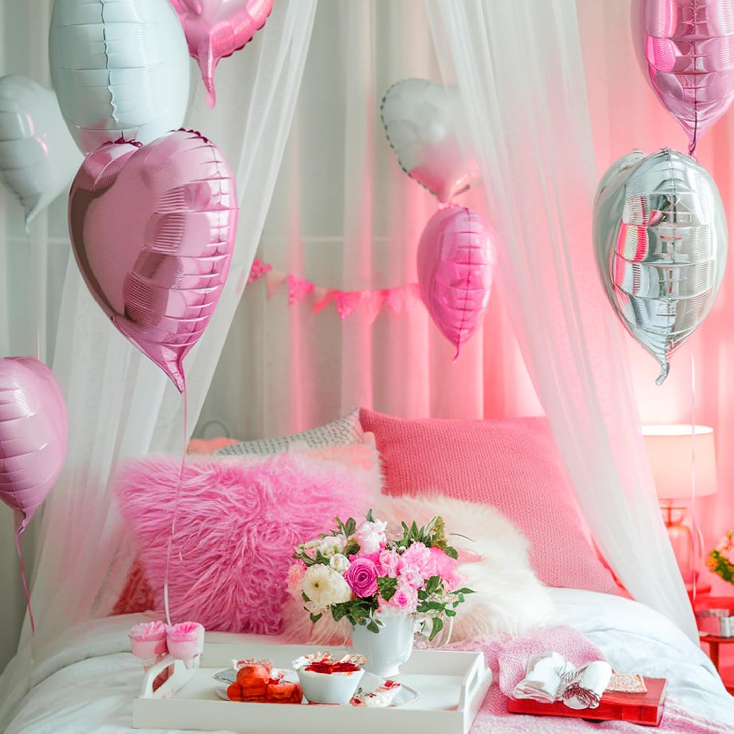 Pink White Heart Balloons, 18 Inch White Rose gold Heart Shape Balloon, 12PCS Pink and Rose Gold Helium Foil Heart Balloon for Birthday Baby Shower Engagement Wedding Valentine Party Decoration