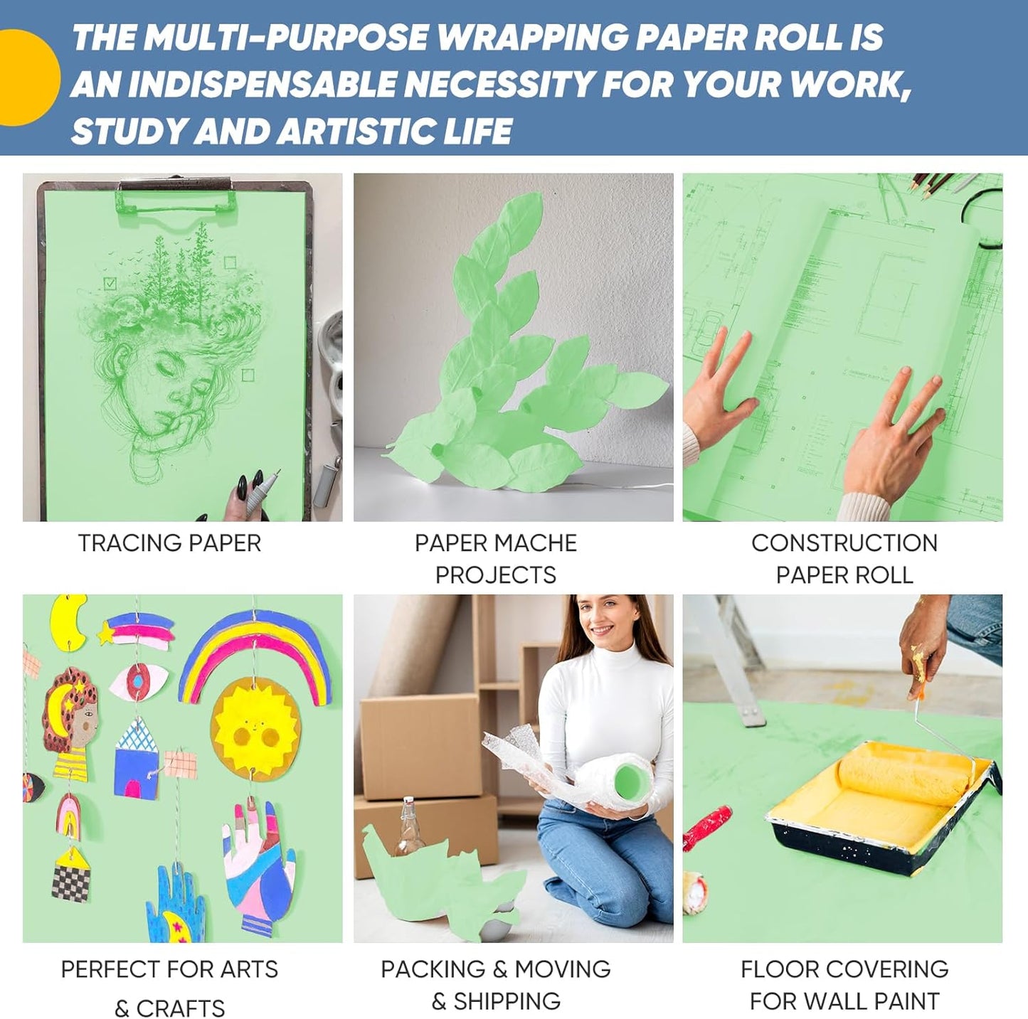 Light Green Wrapping Paper, 15"x450" Solid Color Art Craft Poster Kraft Bulletin Board Decorative Paper Roll, Birthday Anniversary Wedding Easter Eid St Patricks Day Bouquet Flower Gift Wrap