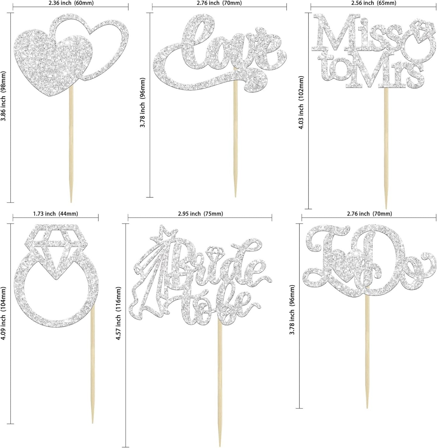 Gyufise 24Pcs Bride to Be Cupcake Toppers Silver Glitter I Do Love Heart Ring Miss To Mrs Cupcake Picks Bridal Shower Cake Decorations for Wedding Engagement Bachelorette Party Supplies