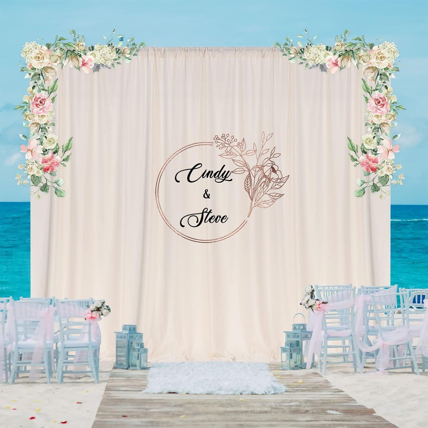 10ft x 10ft Beige Backdrop Curtains for Wedding Birthday Baby Shower Photography Backdrop Fabric Curtains Drapes Home Window Decorations Rod Pocket Light Filtering Window Drapes,5ft x 10ft, 2 Panels