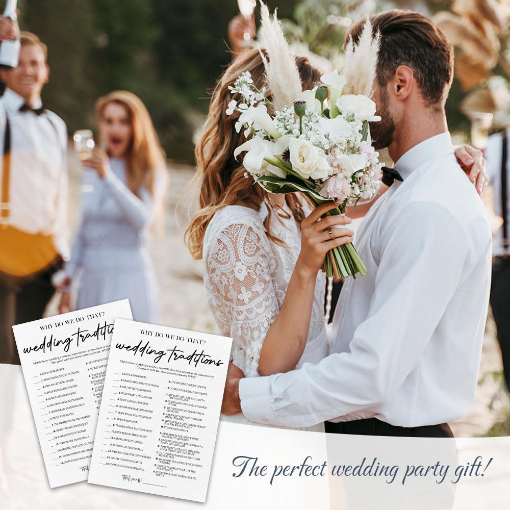 30 Game Cards & 1 Answer Card - Why Do We Do That - Bridal Shower, Engagement, Mr & Mrs, Newlyweds, Wedding Traditional Games, Party Activities & Supplies - B01 White