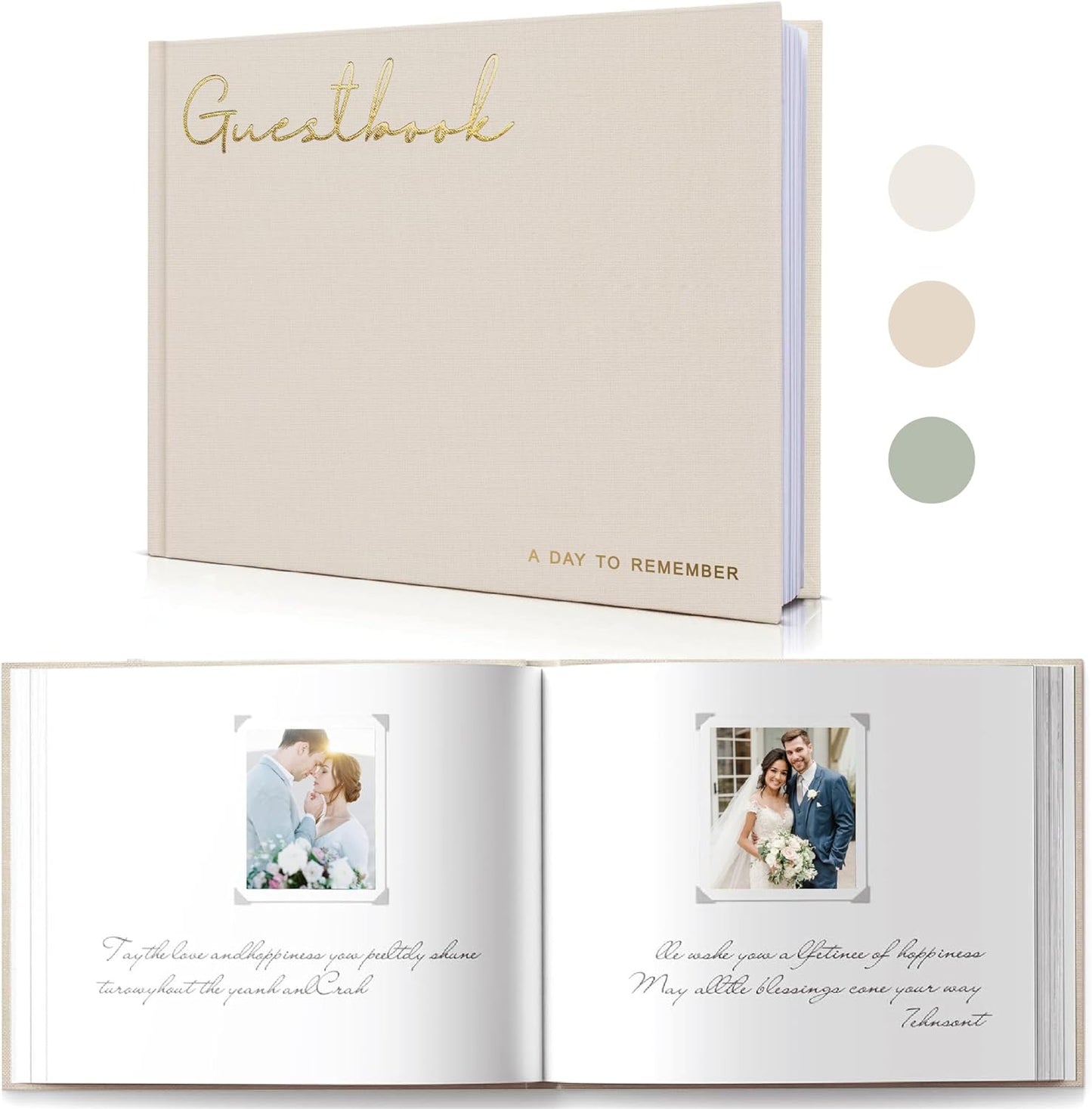 Elegant Linen Wedding Guset Book - Polaroid Guest Book for Wedding Reception,Baby Shower,Bridal Shower and Special Events - 100 Blank Pages for Sign in and Photos (B-Beige)
