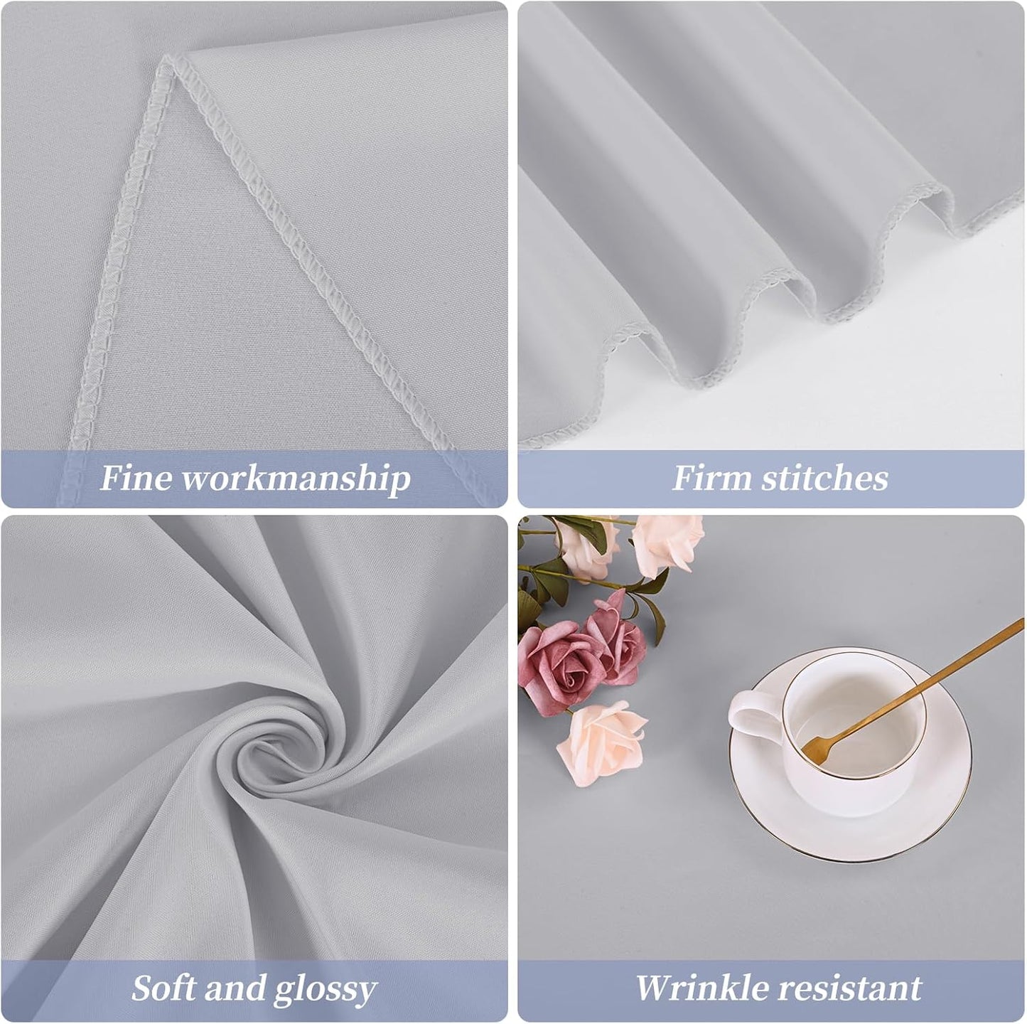 12 Pack Round Tablecloth 120 Inch - Light Grey Polyester Table Cloth for Round Table, Premium Light Grey Tableclothes Washable Fabric Cover for Wedding Party Banquet Restaurant Reception Dining
