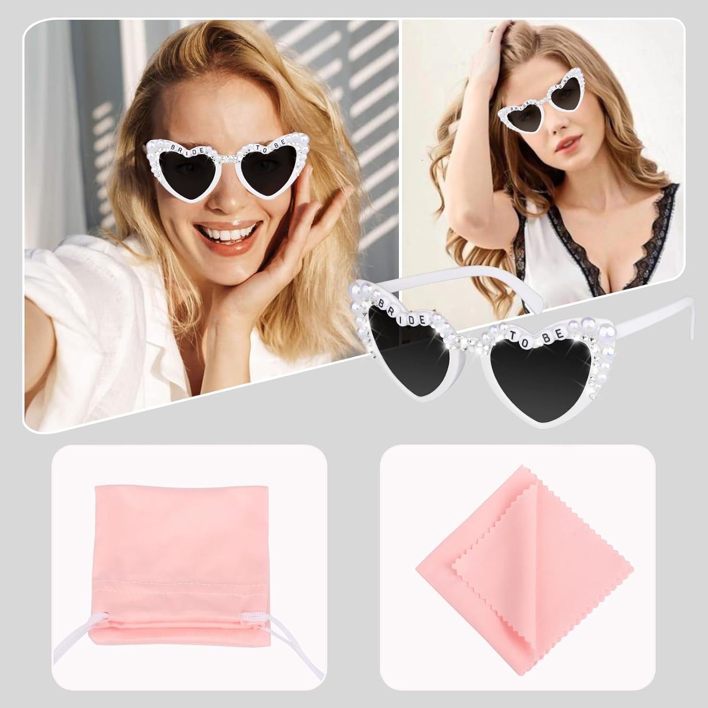 Bride Sunglasses for Bachelorette White Heart Glasses for Bride to Be Gift, Bachelorette Accessories Party Favors