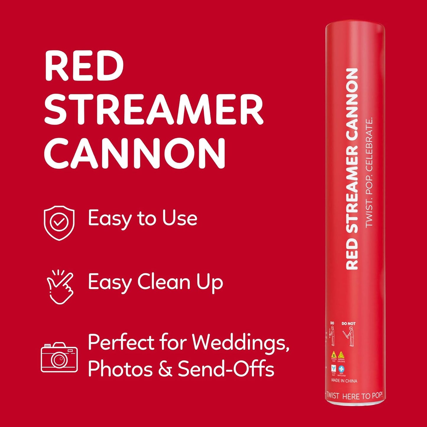2 Pack Streamer Cannon Confetti Poppers | Biodegradable Red Confetti | TUR Party Supplies | Launches Up to 25ft | Giant (12 in) | Party Poppers for Graduation, Birthdays, Weddings, Valentine's