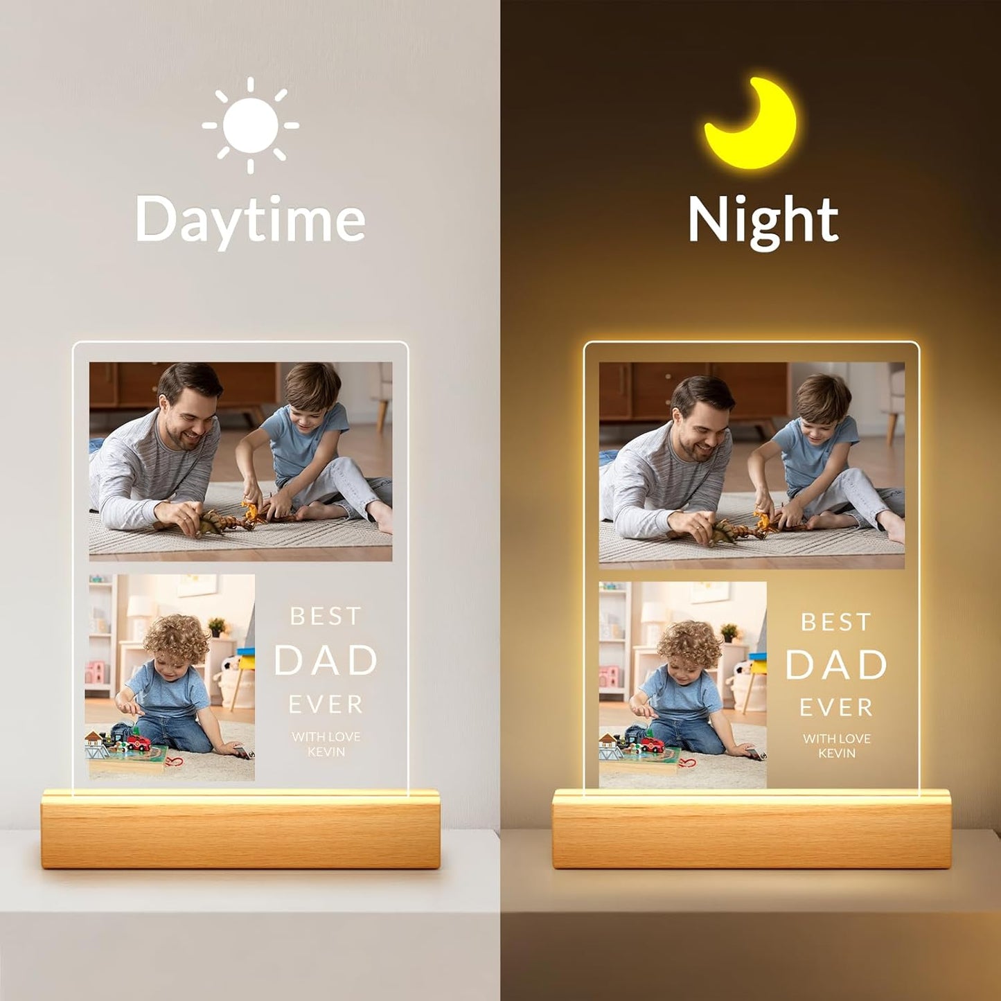Custom Picture Frames with Photo, Personalized Photo Frame with Night Light, Customized Picture Frames, Custom Photo Gifts, Personalized Birthday Gifts for Dad, Baby, Kids, Family