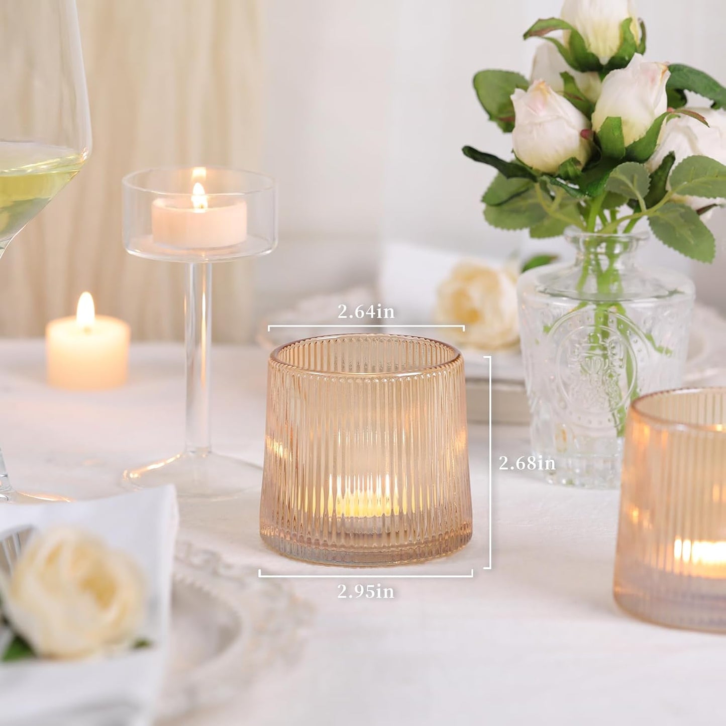 DARJEN Gold Ribbed Tealight Votive Candle Holders- 6Pack Glass Candle Holders for Table Centerpiece, Home Decor, Wedding Decor, Party Dinner