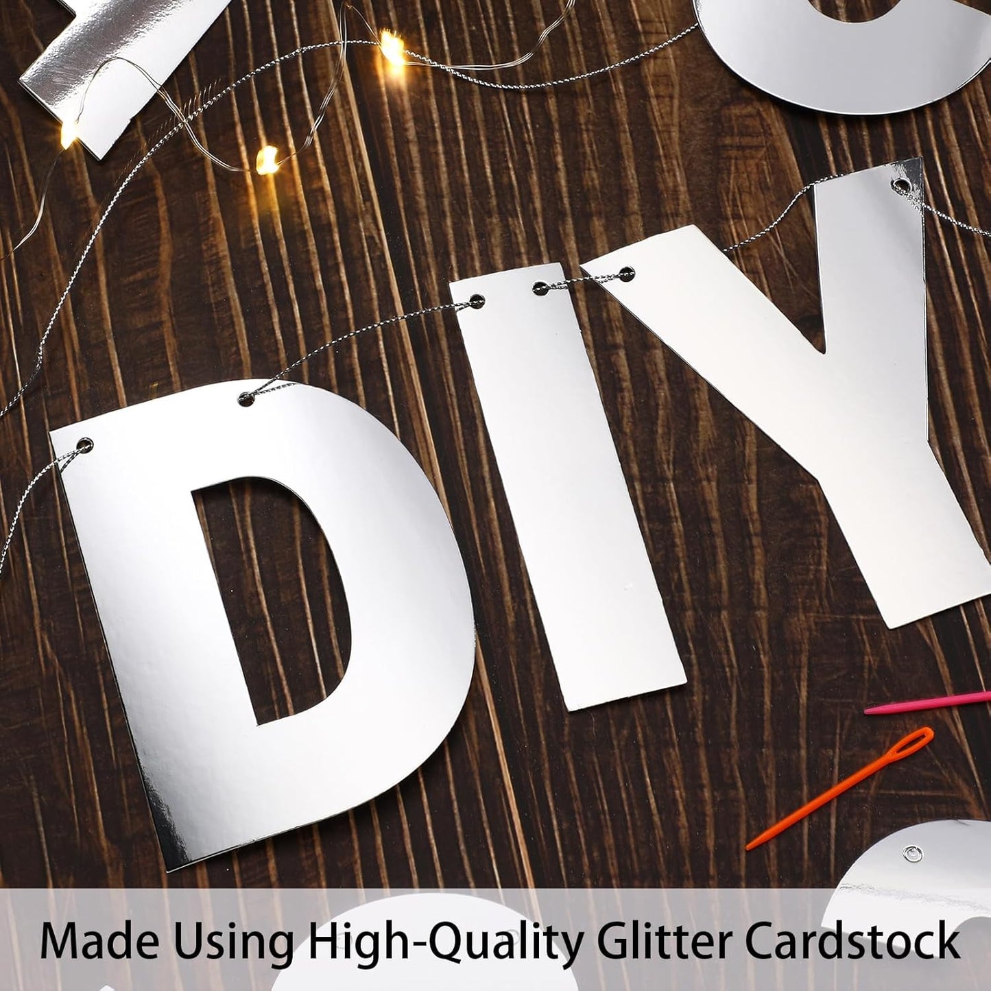 TaoBary 112 Pcs DIY Letter Custom Banner Glitter Customizable Banner Kit Including 107 Letters and Numbers 3 Rope for Valentine Birthday Party(Glossy Silver)