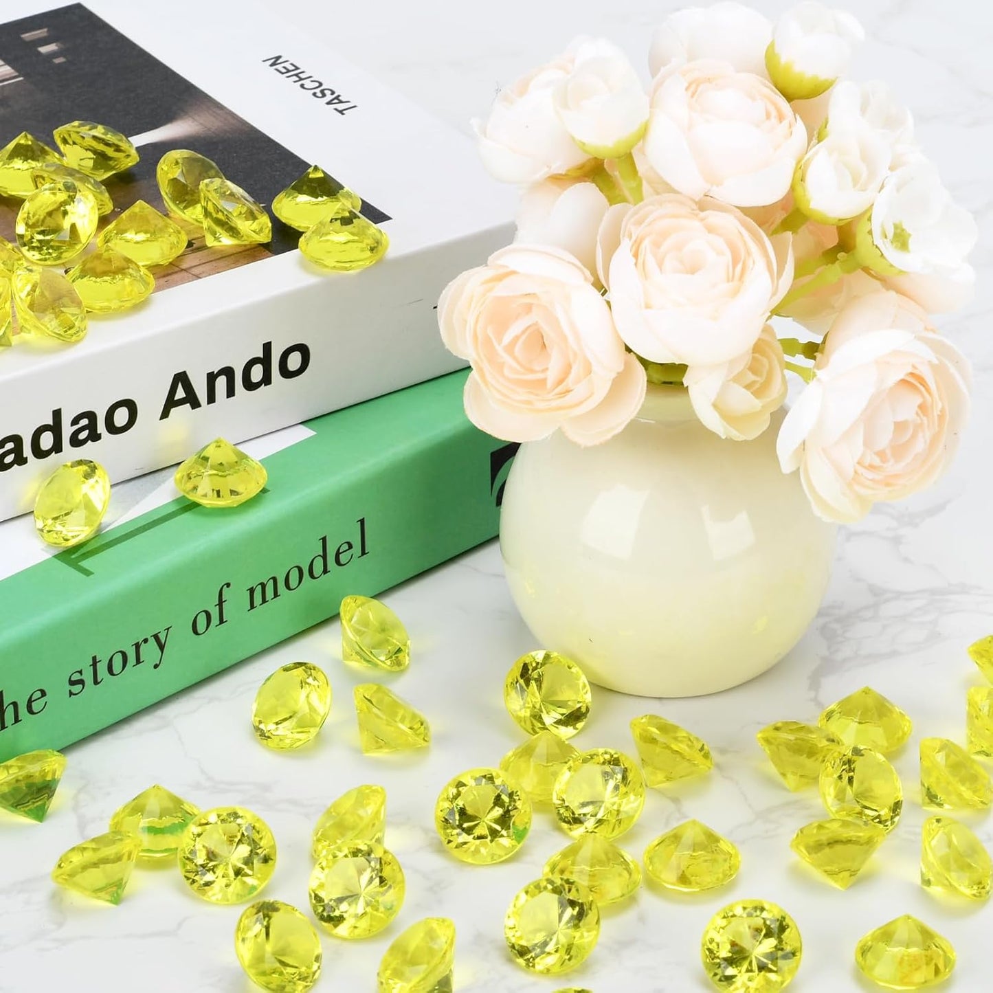 Fake Diamond Christmas Decoration, 280 pcs 20 mm Acrylic Diamond for Table Scatters Vase Fillers Yellow