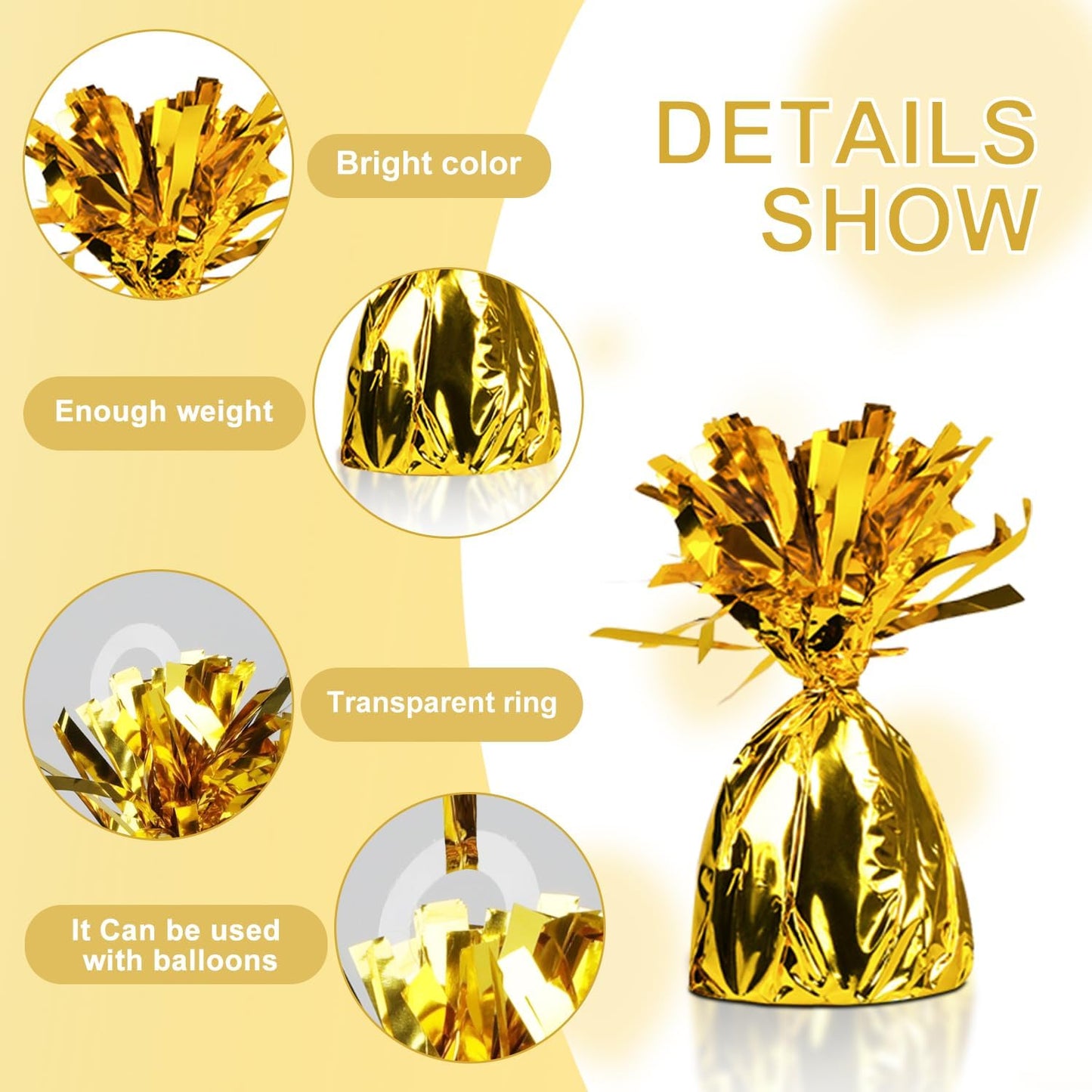 12PCS Balloon Weight Metallic Heavy Solid Balloon Pendant Pack Holder For Table Centerpieces Birthday Wedding Chrismas Party Decoration (Metallic Gold)