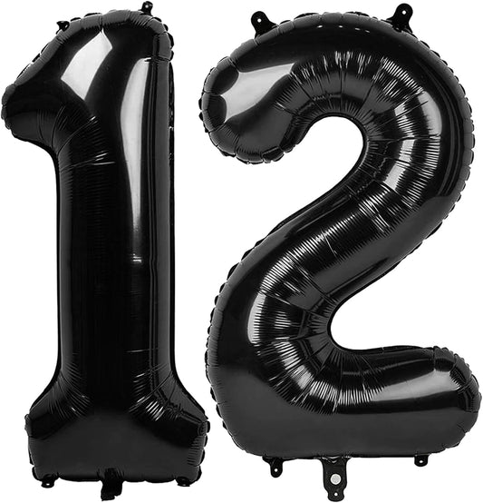 40 Inch Big Black Number 12 Balloon Birthday Decoration, Numbers 12 Helium Balloons 12 21 Celebration, Boy Girl Baby Anniversary Party Graduations Supplies Decorations