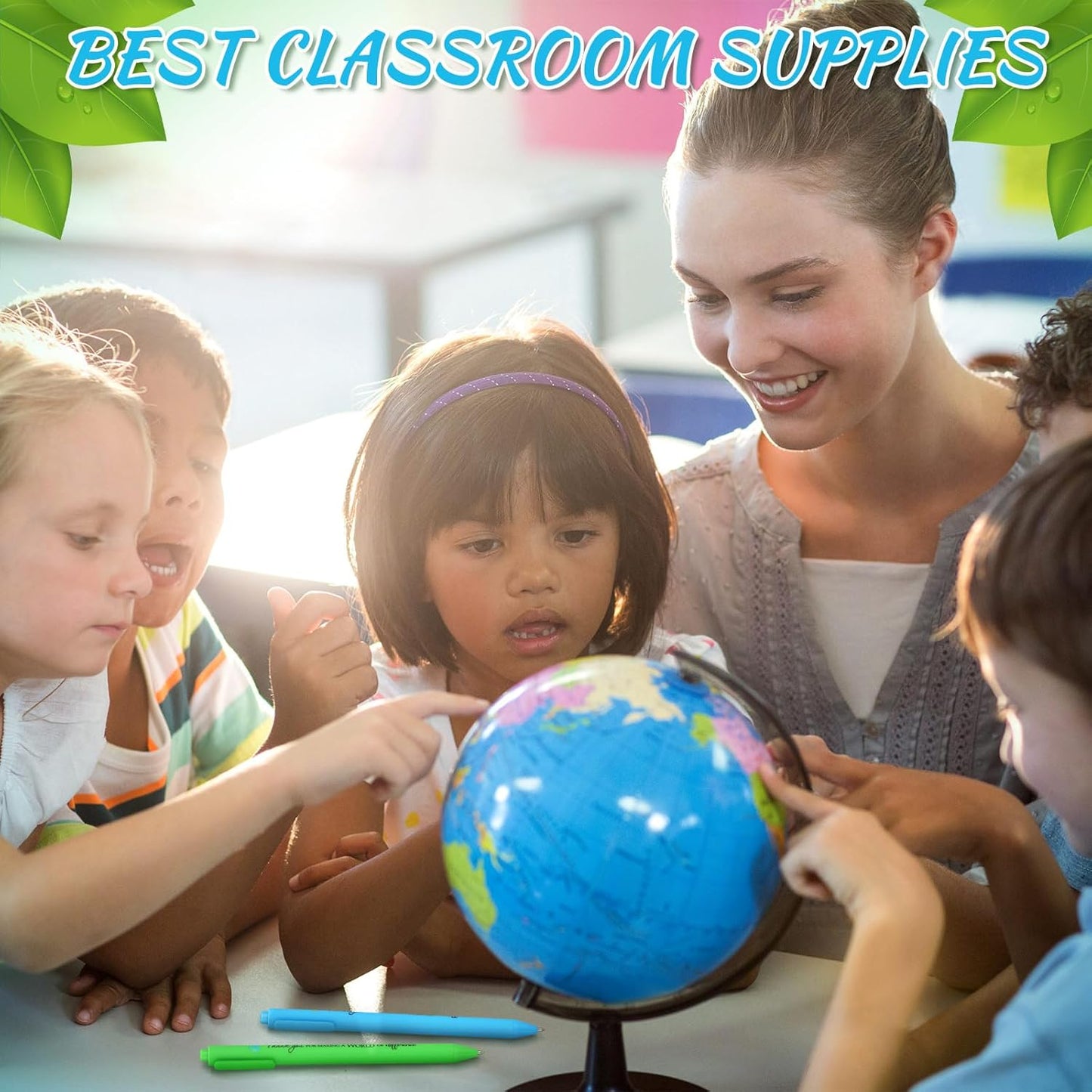 24 Pcs Earth Day Pens Bulk Party Favors Novelty Cute Green Blue Retractable Ballpoint Pen Earth Day Gift for Desk Decoration Accessories Stationery Office, 2 Styles