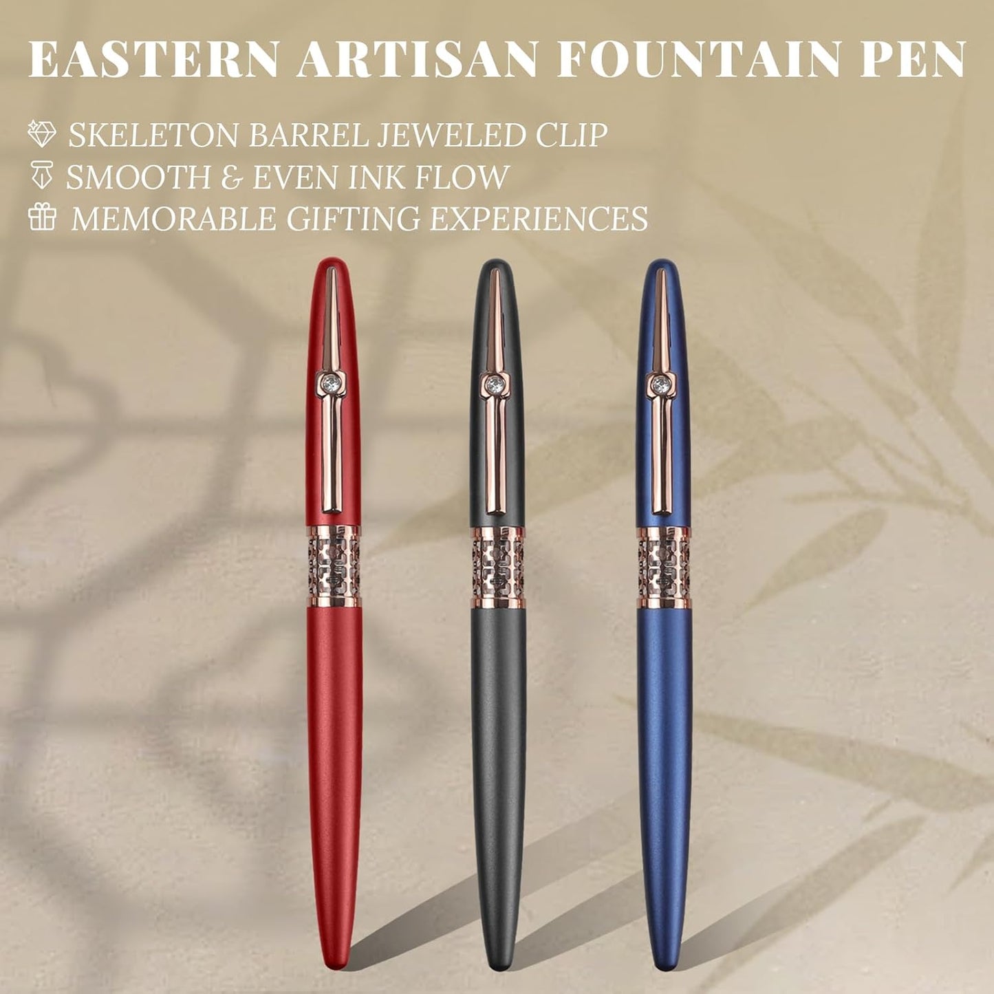 YUNCHUN Refillable Fountain Pen Fine Nib, Fancy Ink Pen with 5 Black & 5 Blue Ink Refills Cartridges, Cool Ink Pens for Writing, Business Metal, Best Gift Set for Men & Women, Blcak