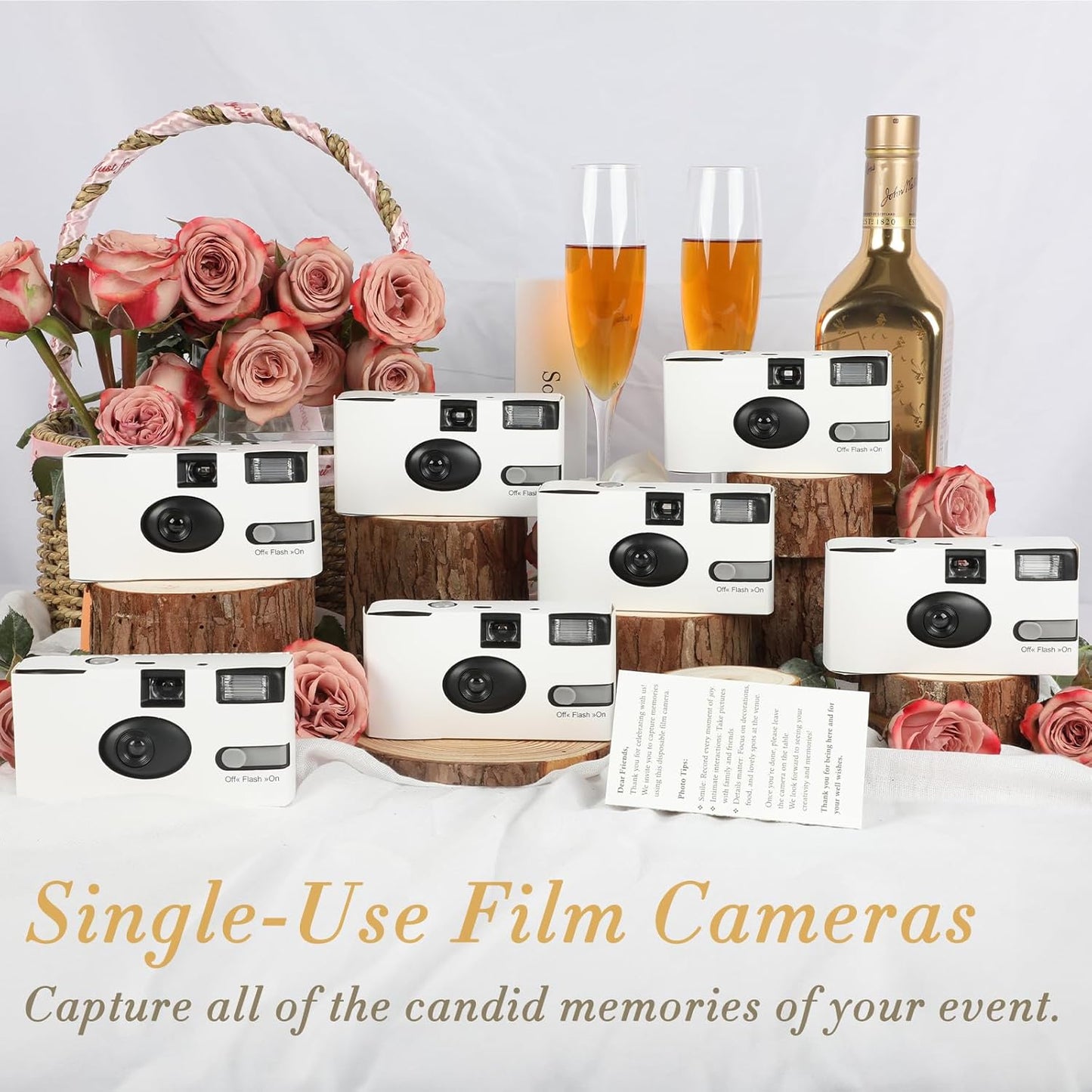 12 Pack Disposable Cameras for Wedding Bulk, 35mm White Single-Use Film Cameras with Flash, One Time Cameras for Birthday Party Baby Shower Gathering Wedding Travel, lSO 400 Film,17 Exposures
