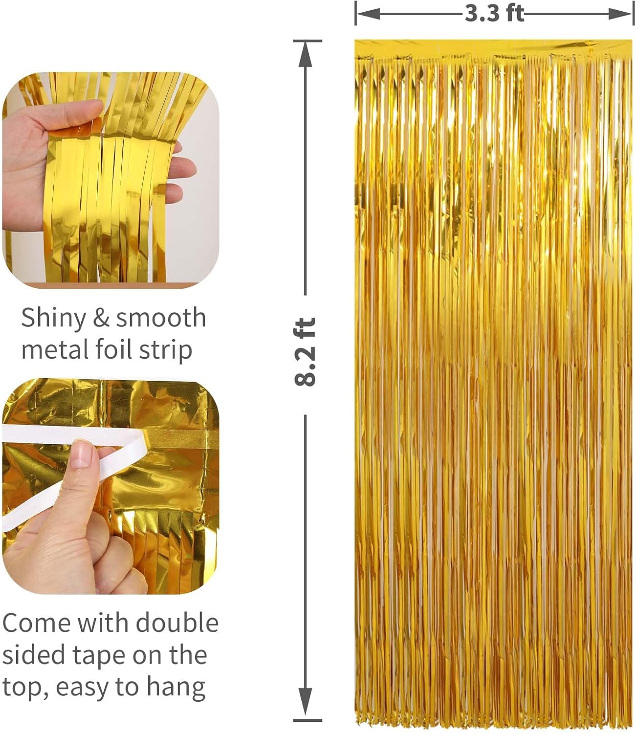 4 Pack Gold Foil Fringe Curtains Door Streamers Party Decorations 3.3 x 8.2 ft, Gold Tinsel Curtain Fringe Backdrop for Parties, Door Fringe Birthday Streamers, Photo Booth Backdrops, Party Decor